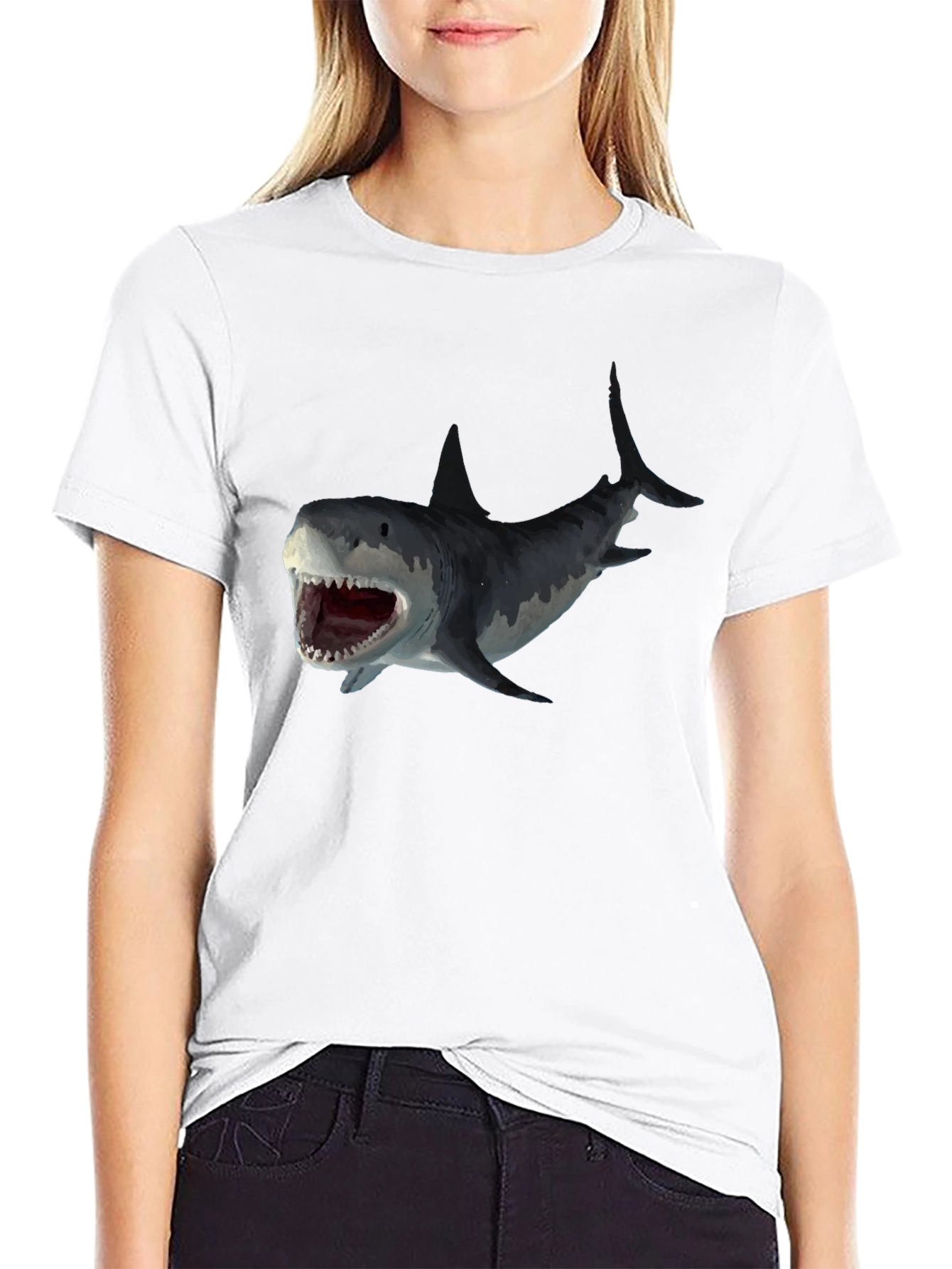 Shark Attack Graphic Tee - Black Cotton T-Shirt