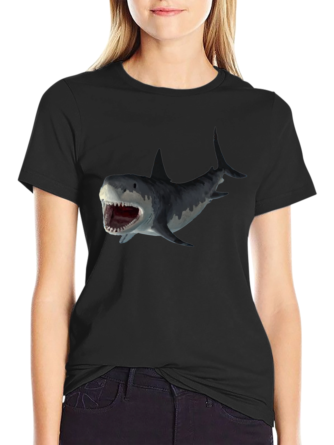 Shark Attack Graphic Tee - Black Cotton T-Shirt
