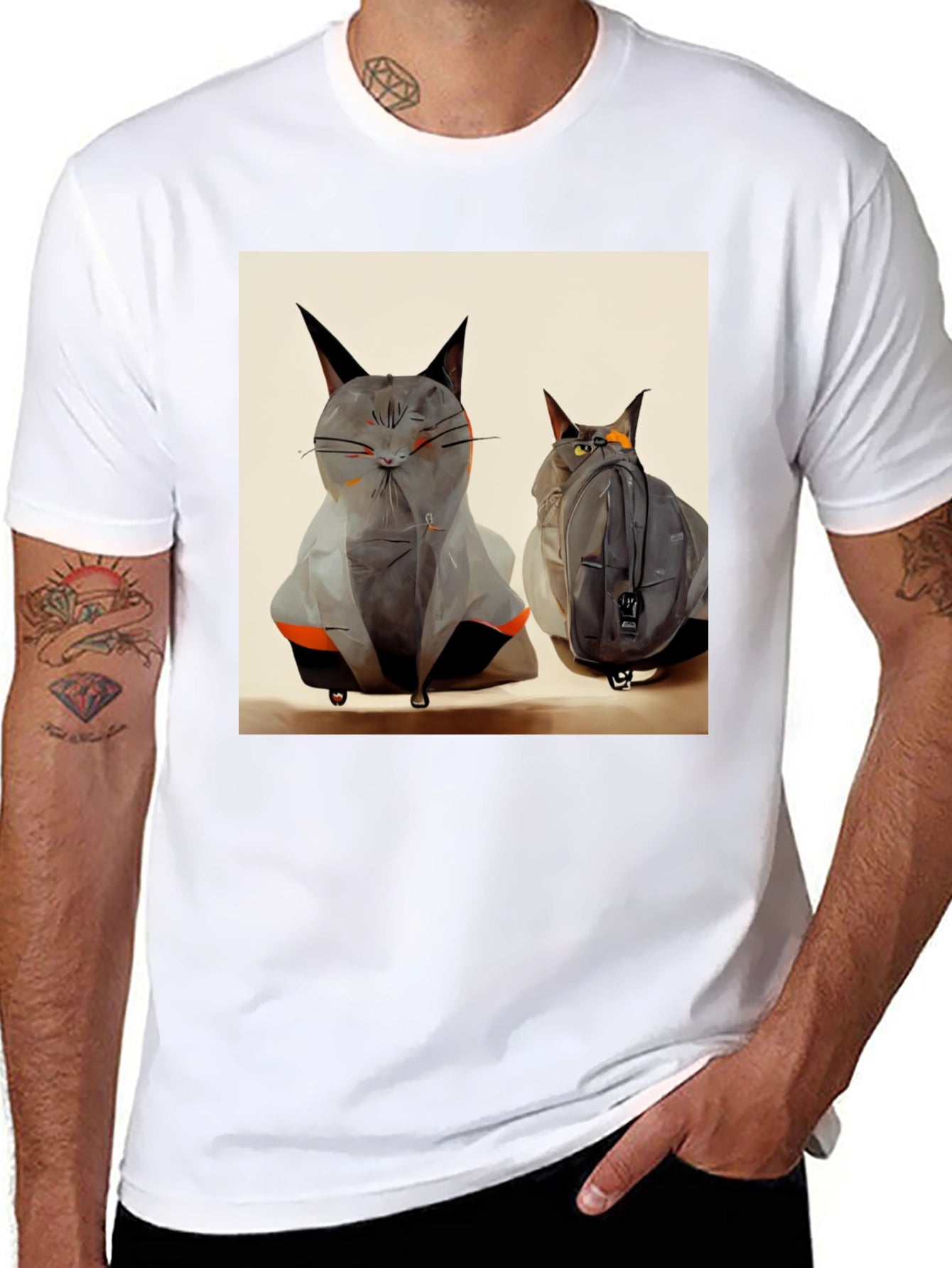 Cat Luggage Graphic Tee - Travel in Style