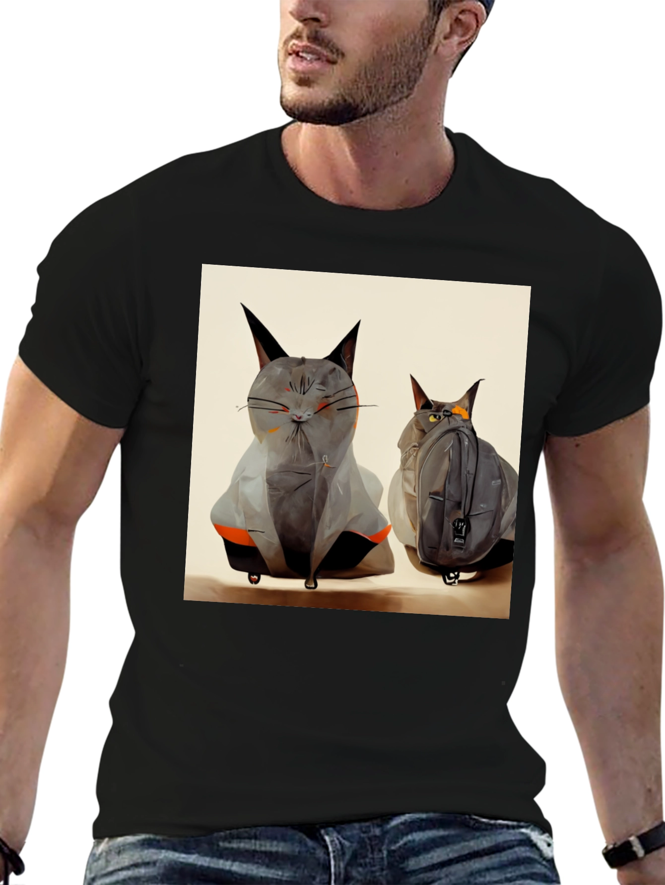 Cat Luggage Graphic Tee - Travel in Style