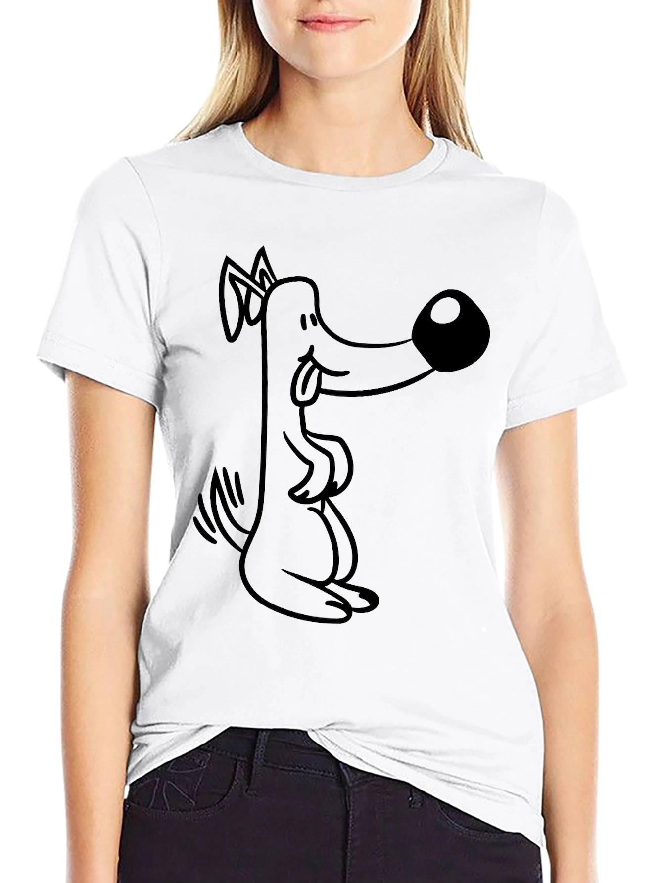 Cartoon Dog Graphic Tee - Black Cotton T-Shirt