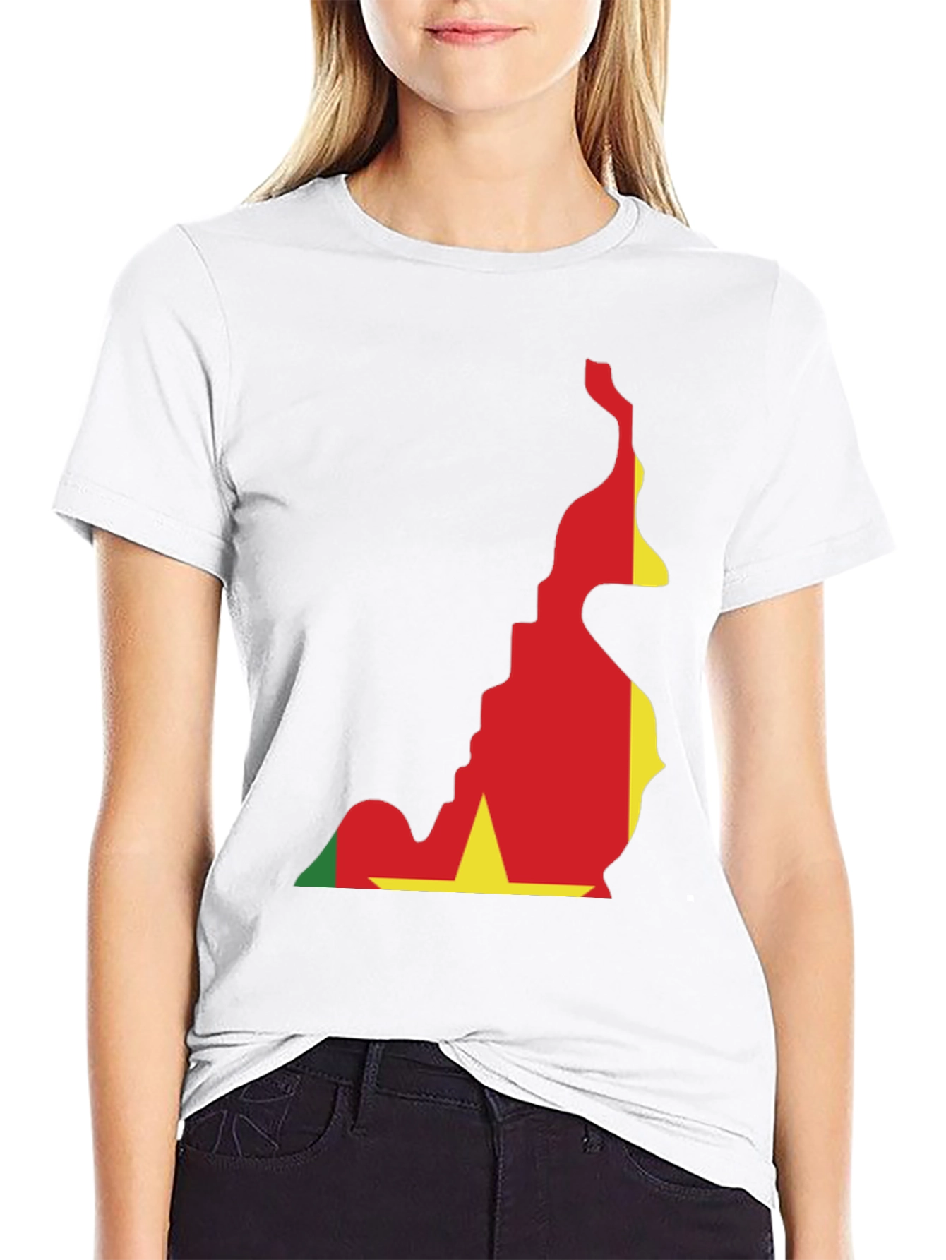Cameroon Flag Map T-Shirt - Black Crew Neck Tee