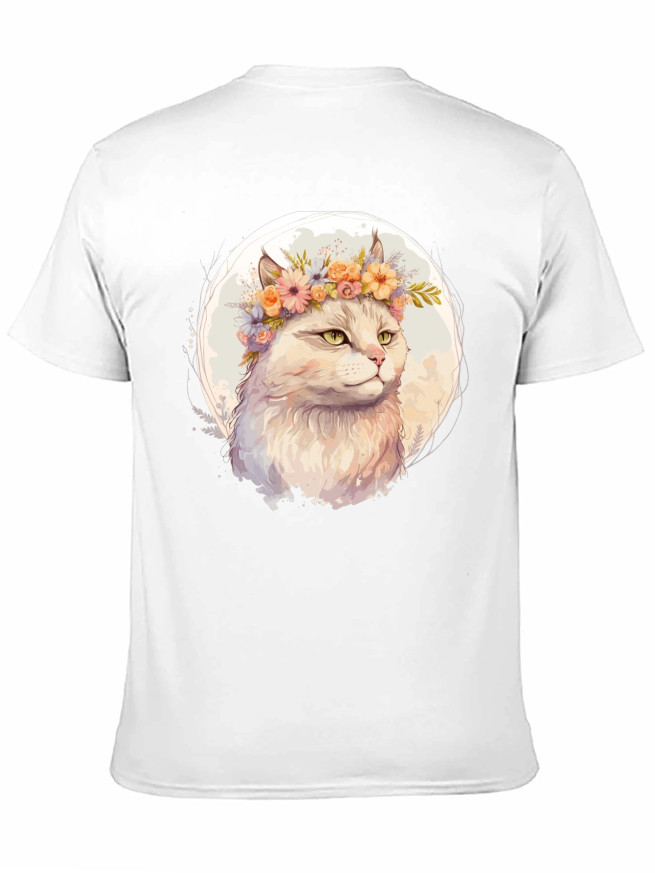 Cat with Flowers Graphic Tee - Black