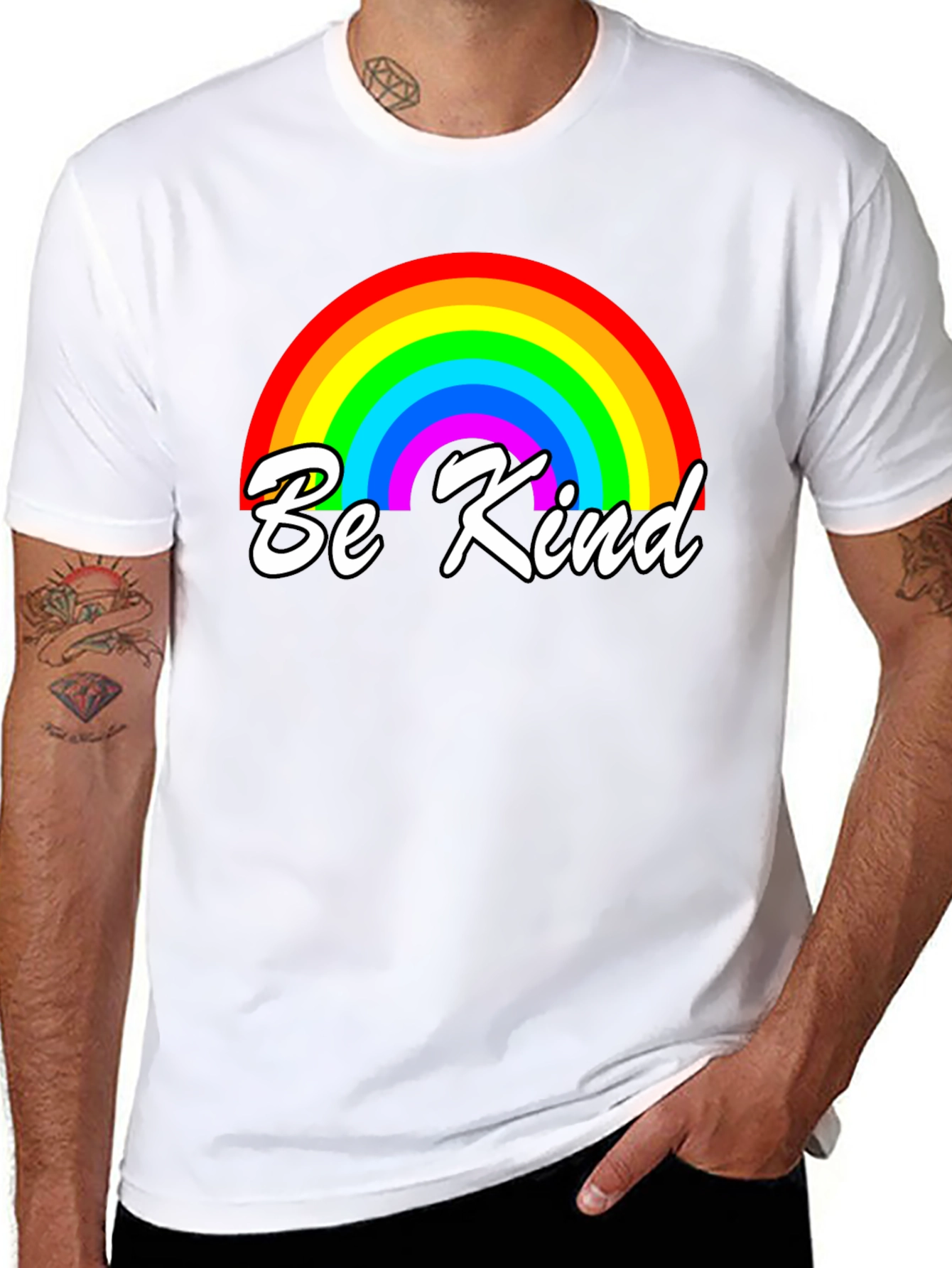 Be Kind Rainbow Graphic Tee - Black Cotton T-Shirt