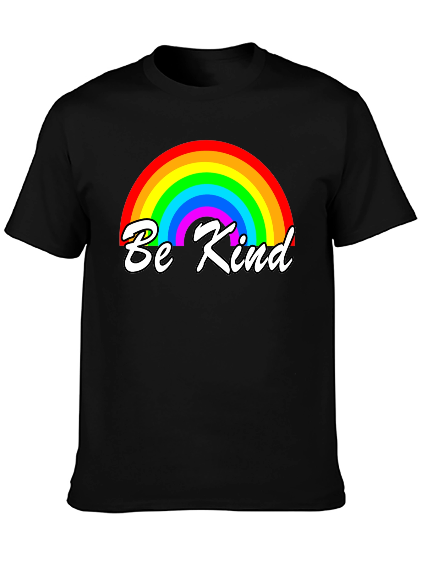 Be Kind Rainbow Graphic Tee - Black Cotton T-Shirt