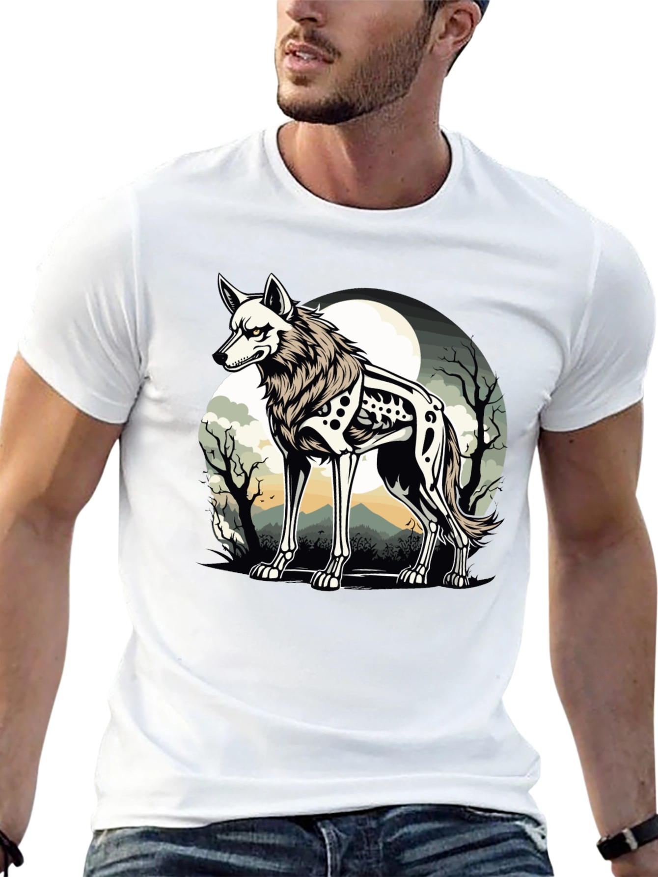 Wolf Skeleton T-Shirt Moonlit Gothic Design