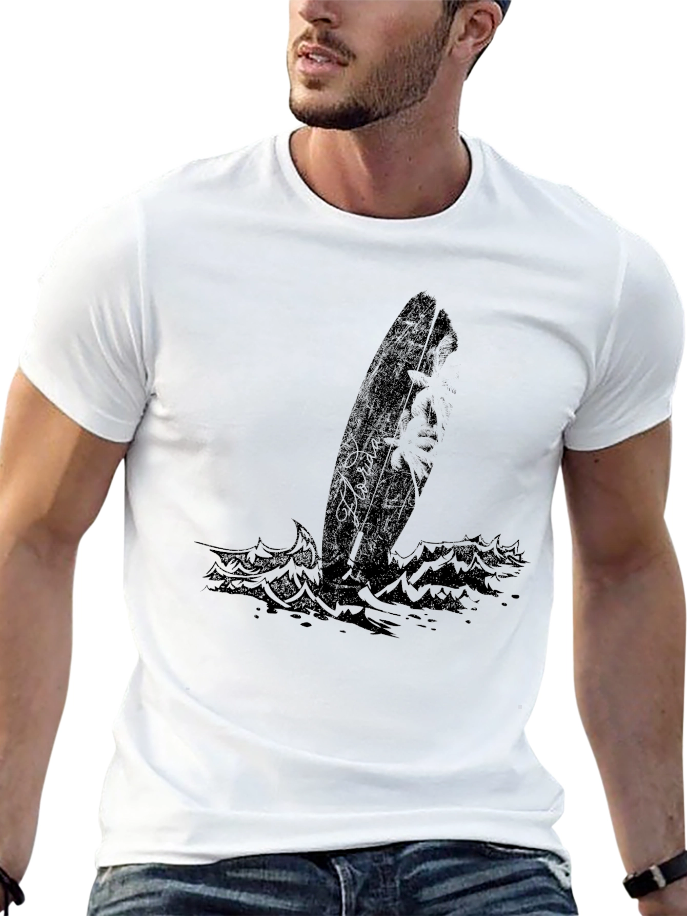Black Surfboard Graphic Tee - Coastal Style