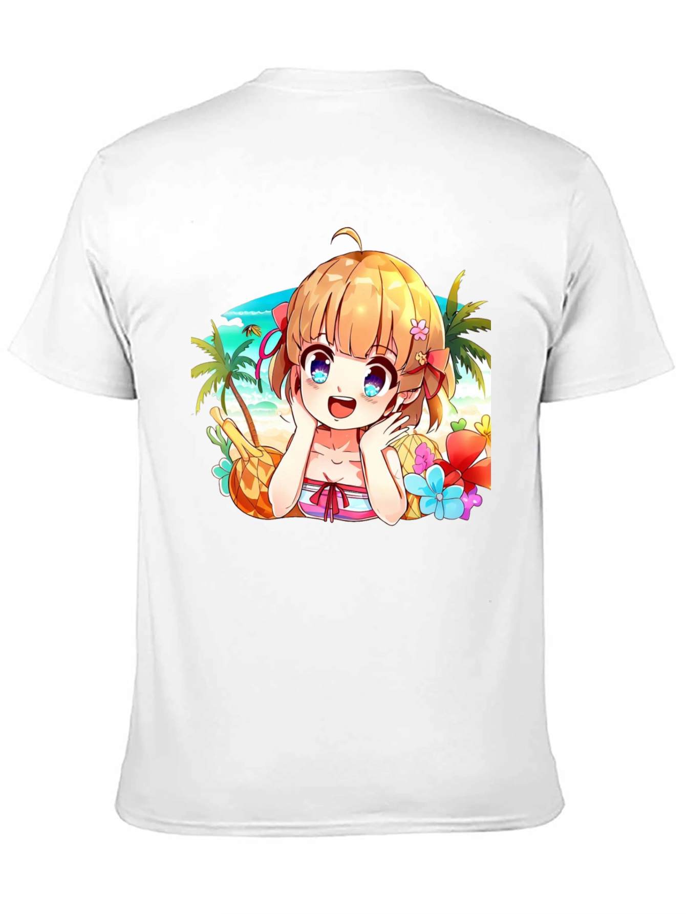 Anime Girl Beach Scene Black T-Shirt