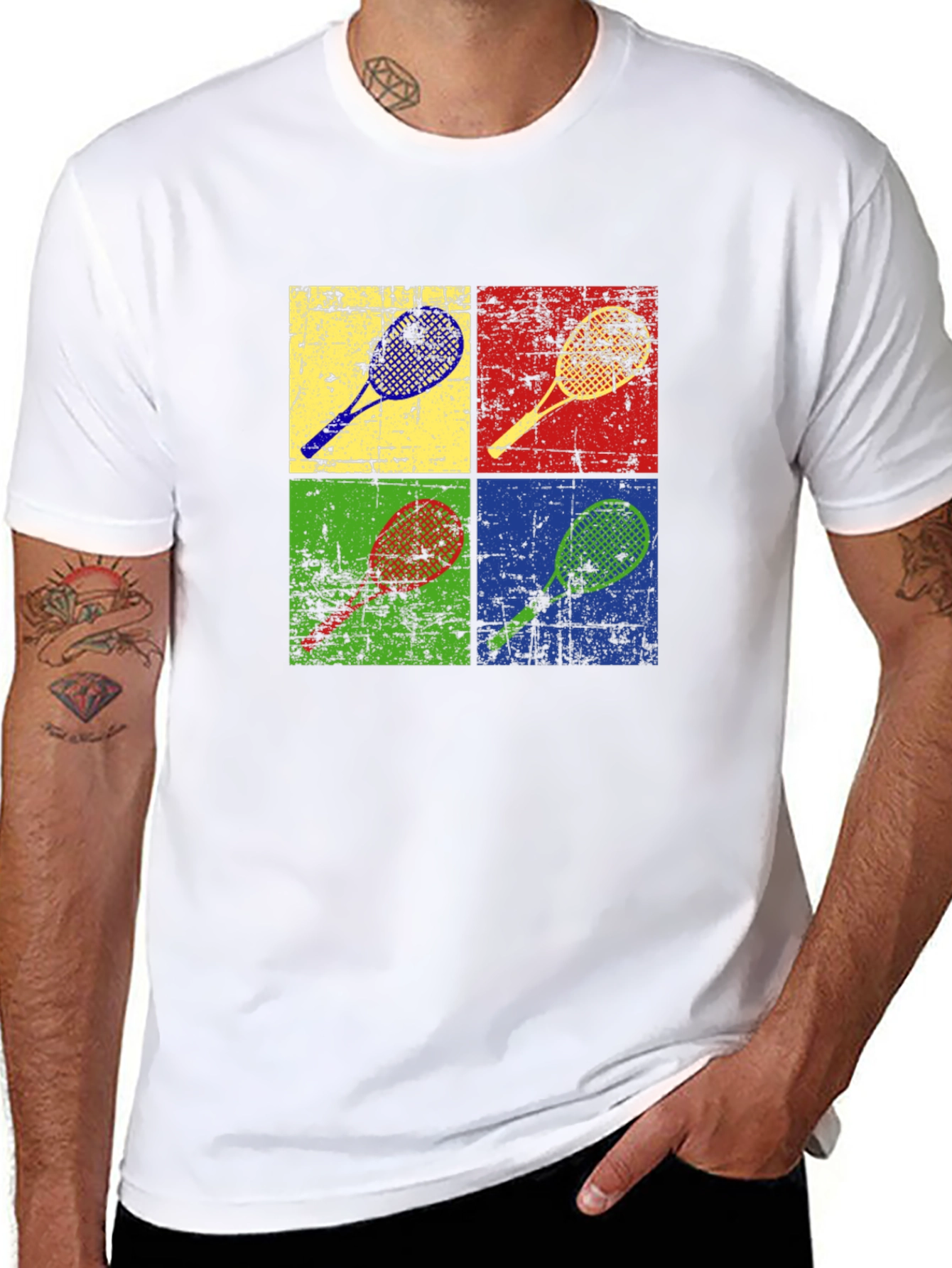 Retro Tennis Racket Graphic Tee - Pop Art Design