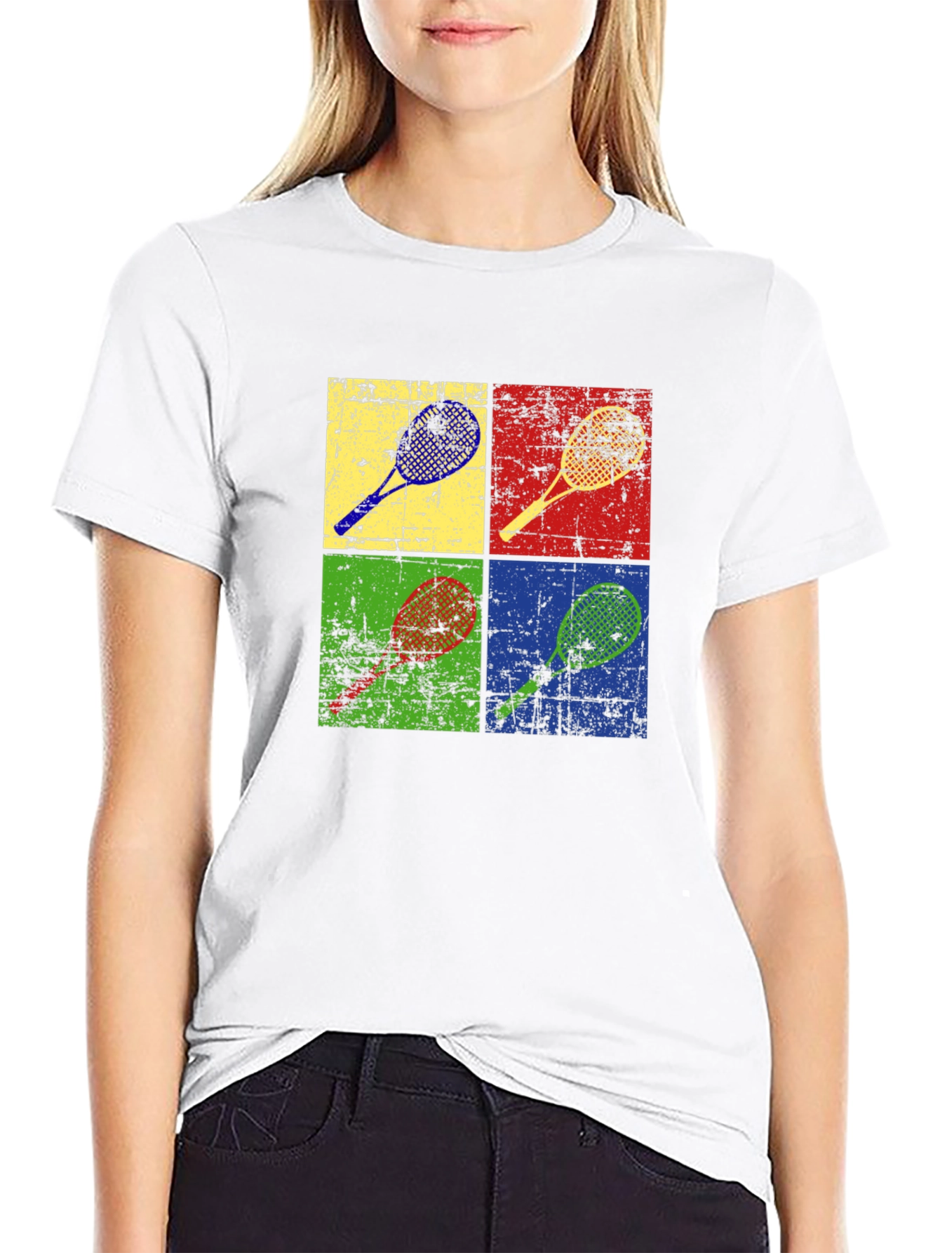 Retro Tennis Racket Graphic Tee - Pop Art Design