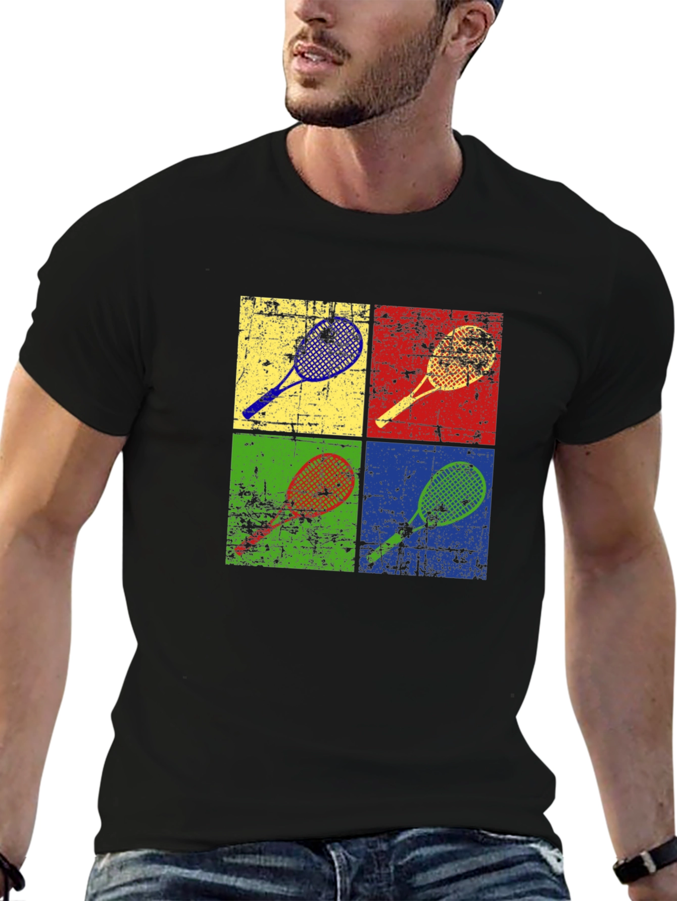 Retro Tennis Racket Graphic Tee - Pop Art Design