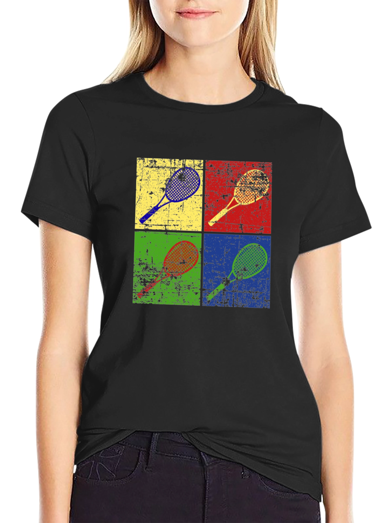 Retro Tennis Racket Graphic Tee - Pop Art Design