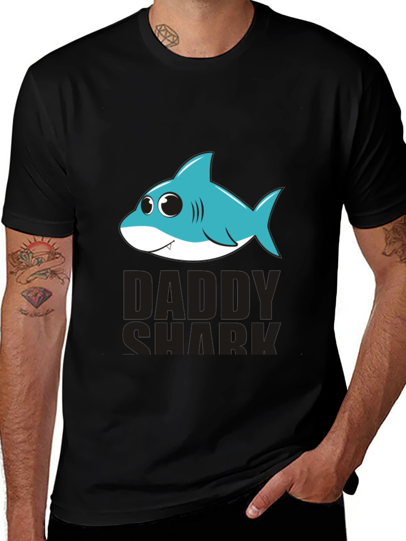 Daddy Shark Graphic T-Shirt - Black Cotton Blend