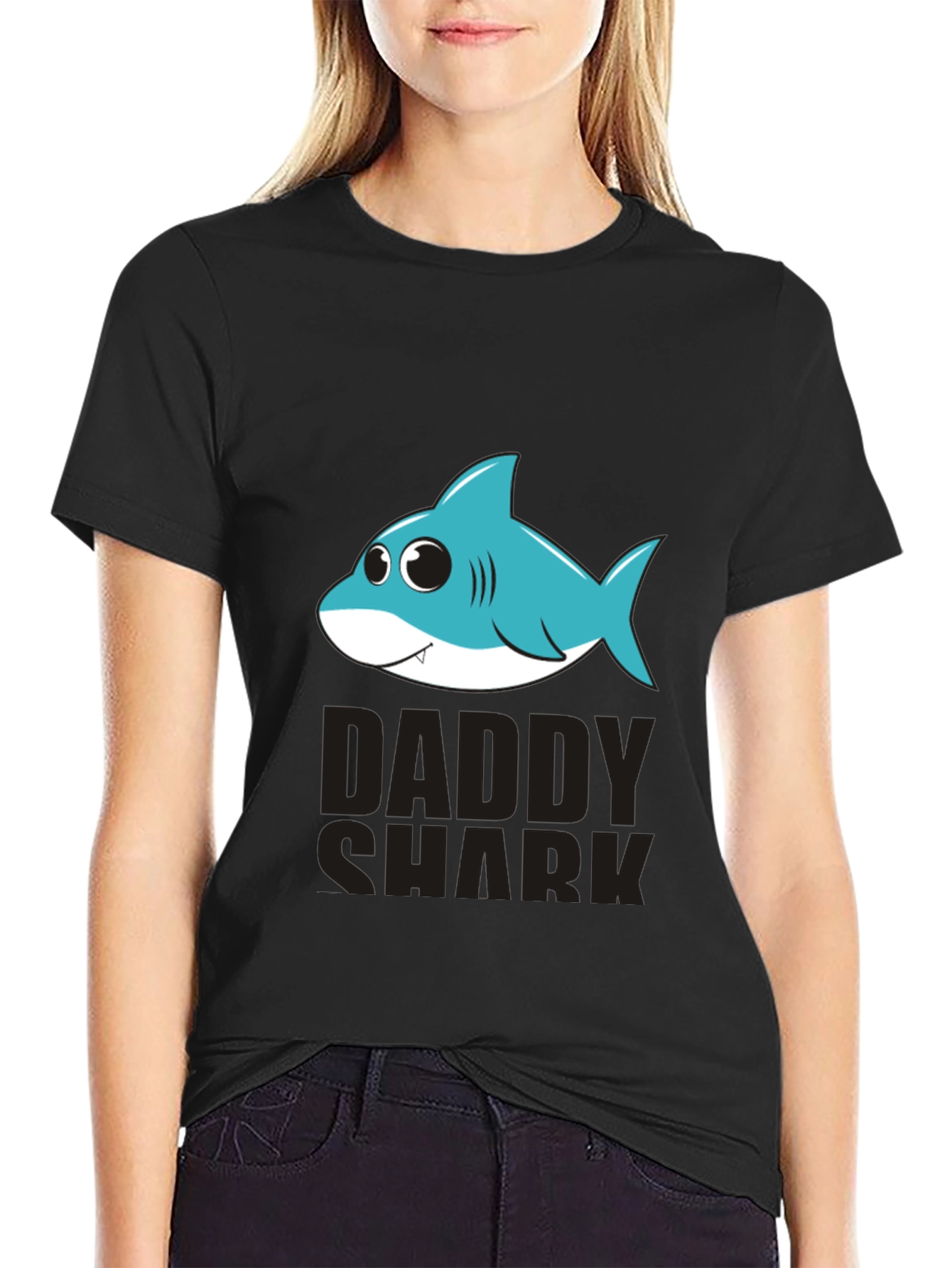 Daddy Shark Graphic T-Shirt - Black Cotton Blend