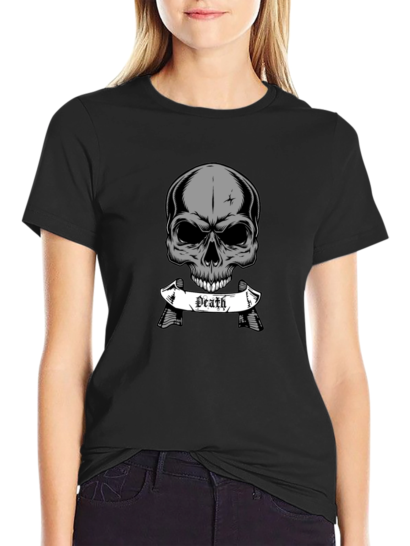 Skull Death Graphic Print Black T-Shirt