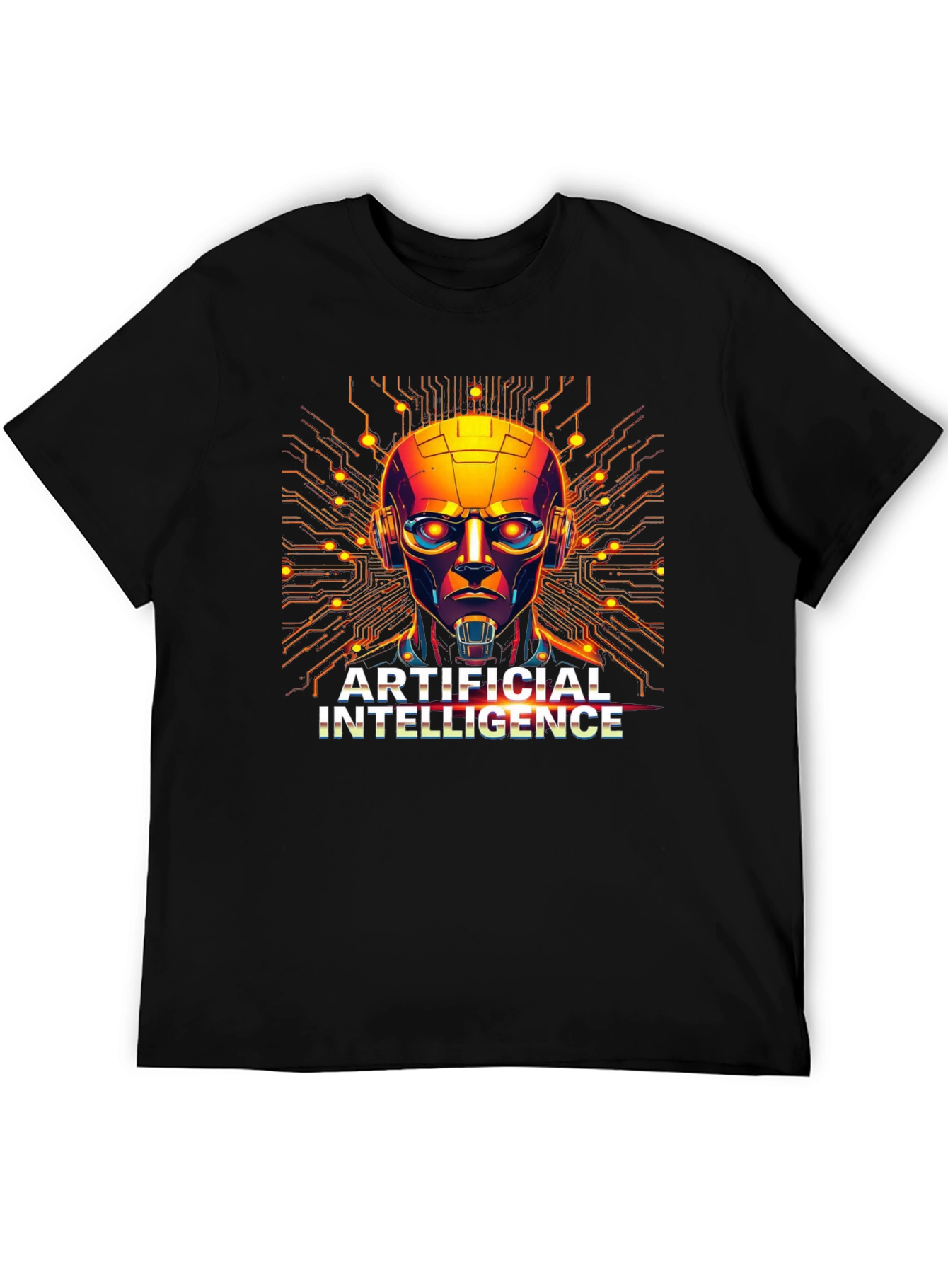 AI Robot Head Graphic Black T-Shirt