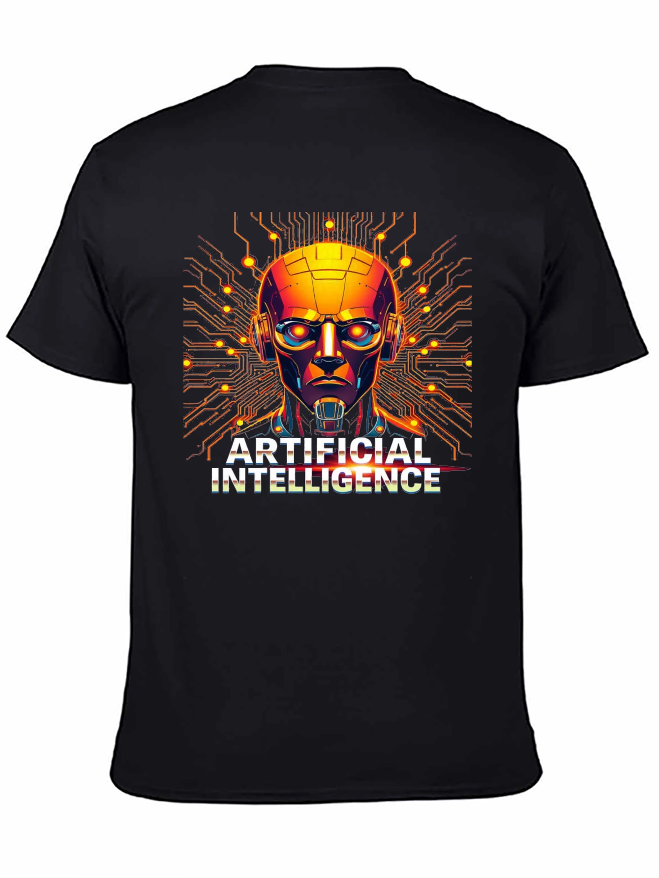 AI Robot Head Graphic Black T-Shirt