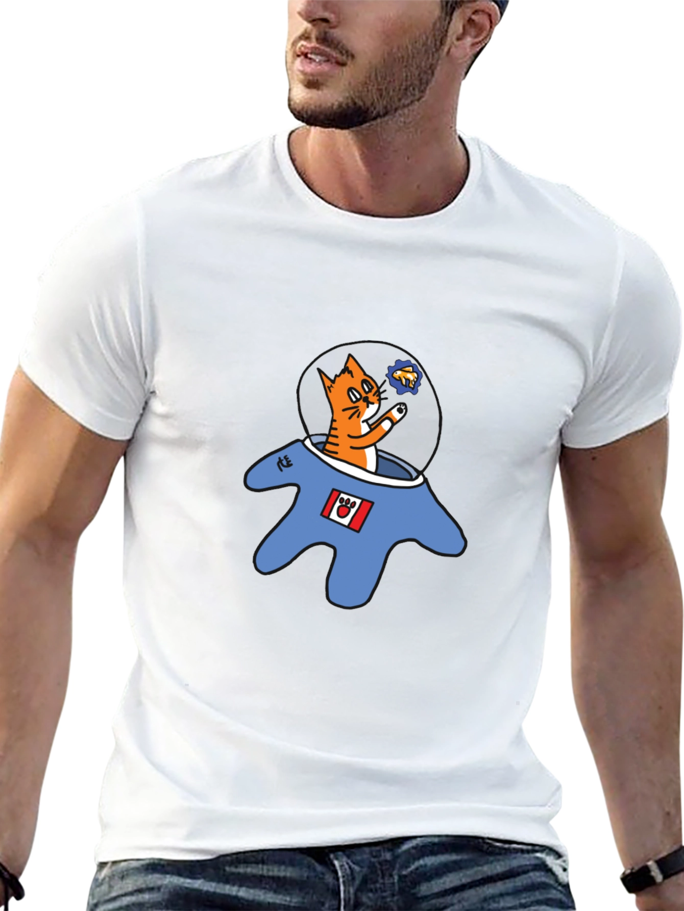 Cat Astronaut Graphic T-Shirt - Black