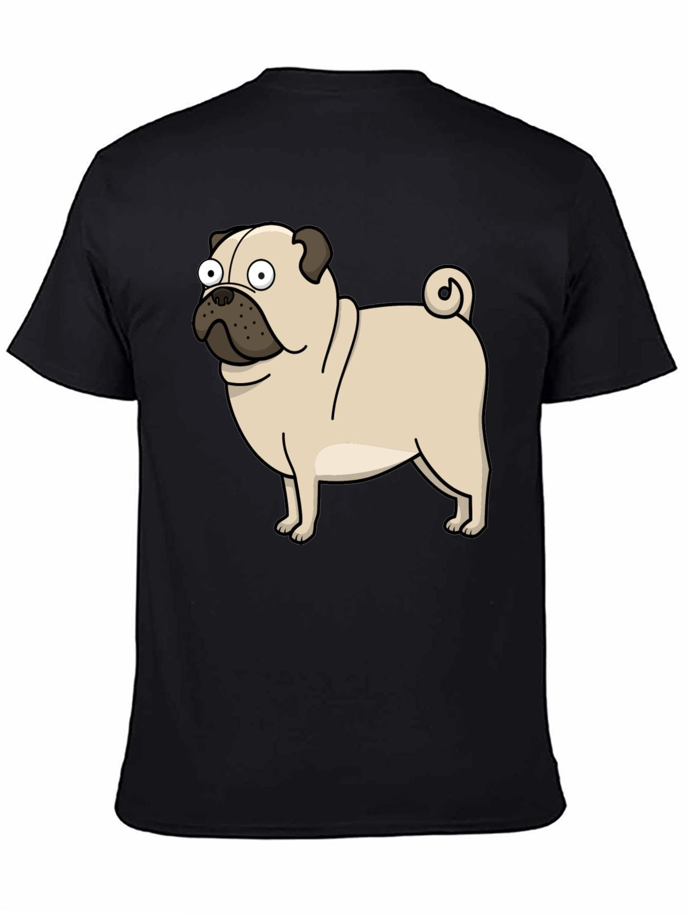 Cartoon Pug Graphic T-Shirt - Black