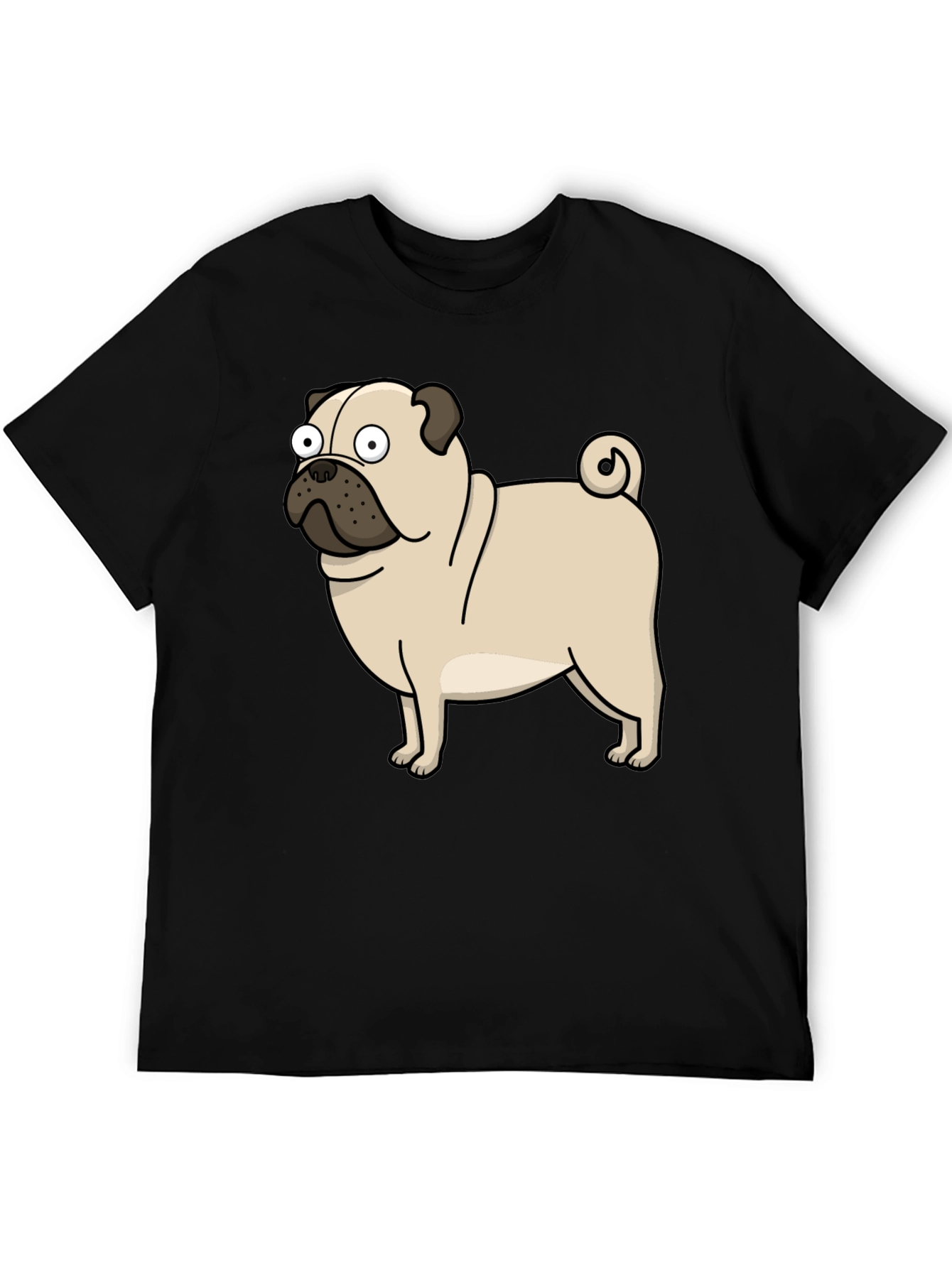 Cartoon Pug Graphic T-Shirt - Black