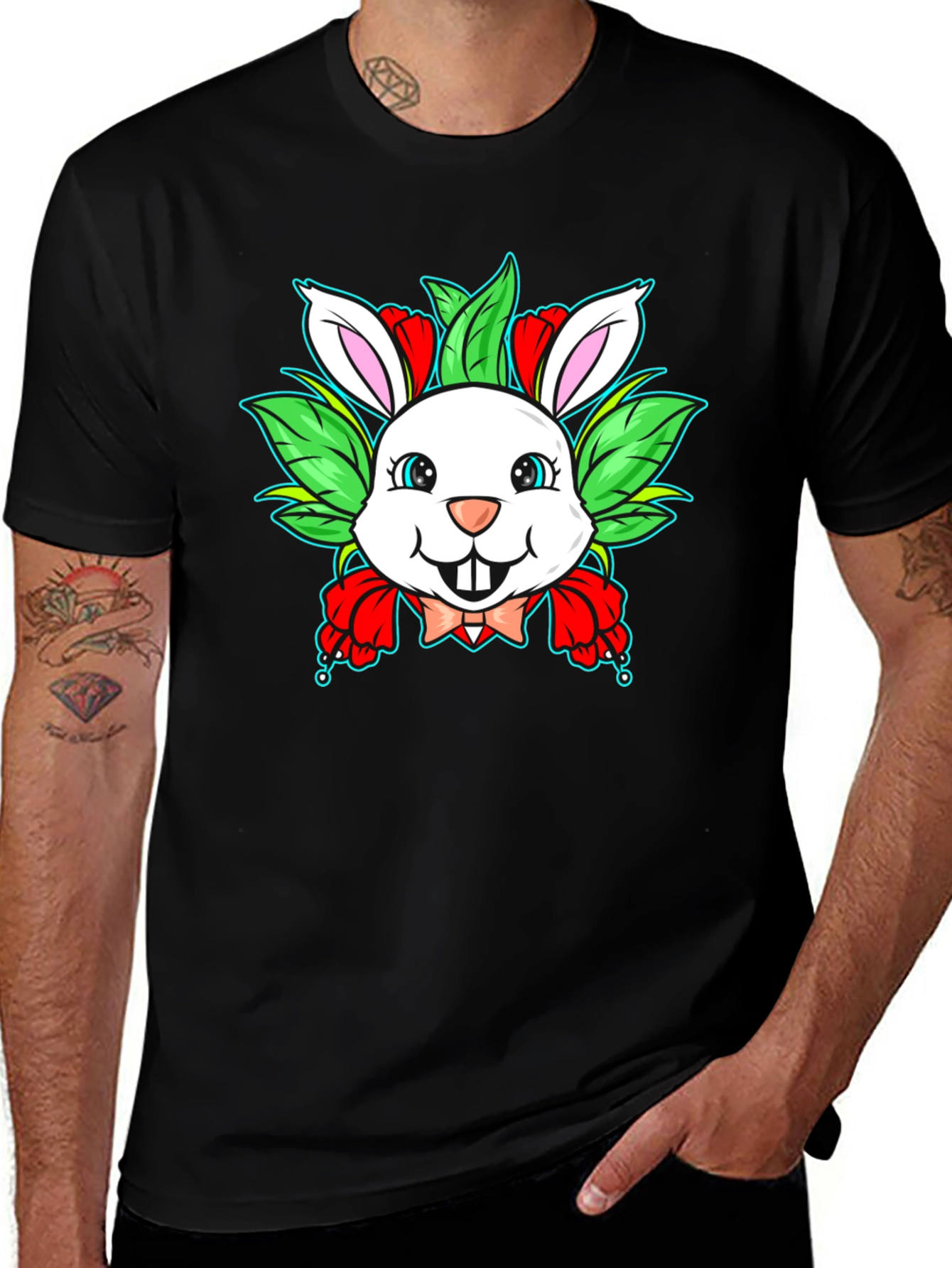 Cute Bunny Graphic Black T-Shirt