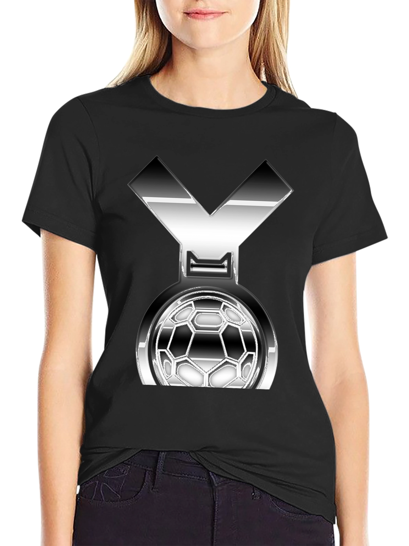 Metallic Soccer Medal Graphic T-Shirt