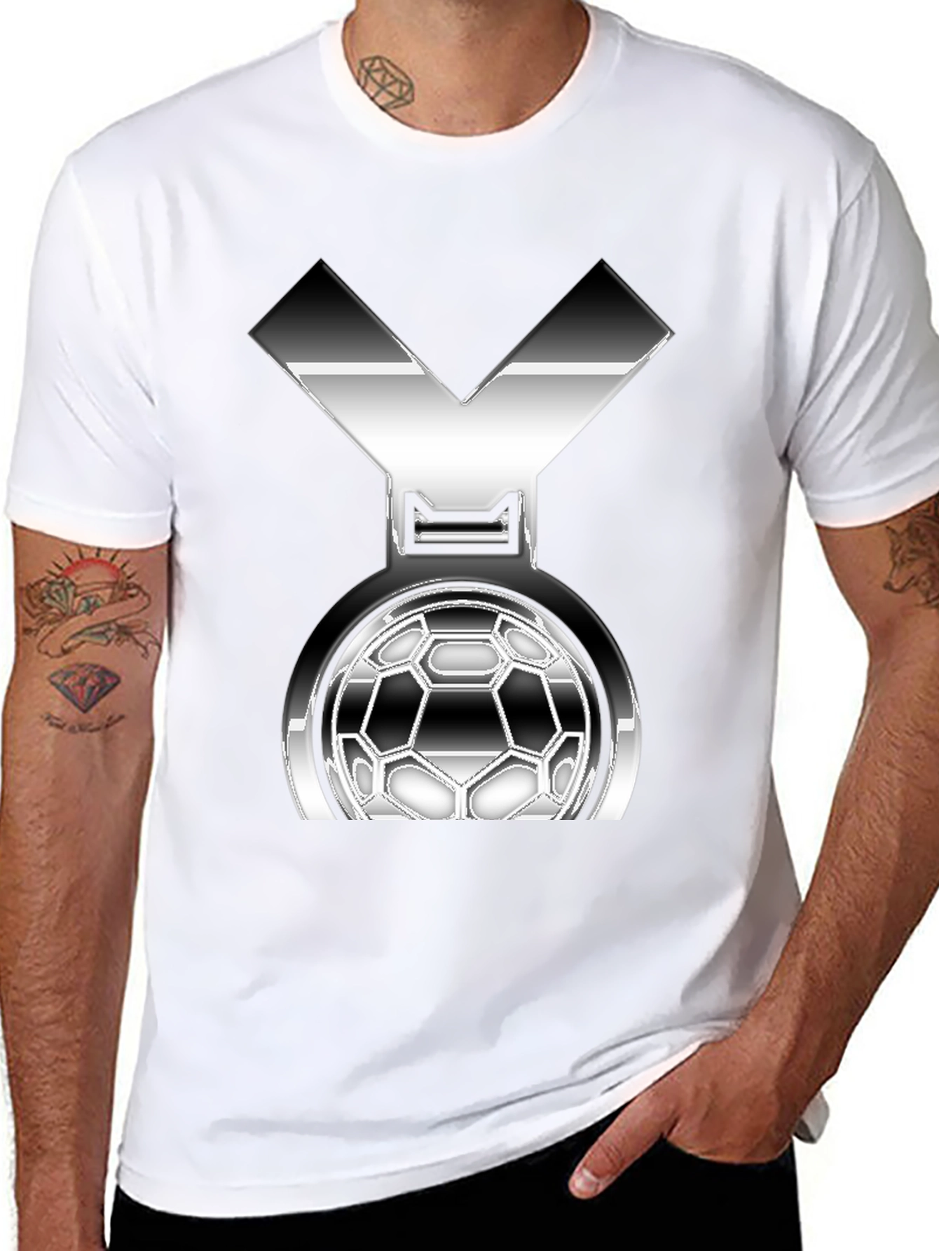 Metallic Soccer Medal Graphic T-Shirt