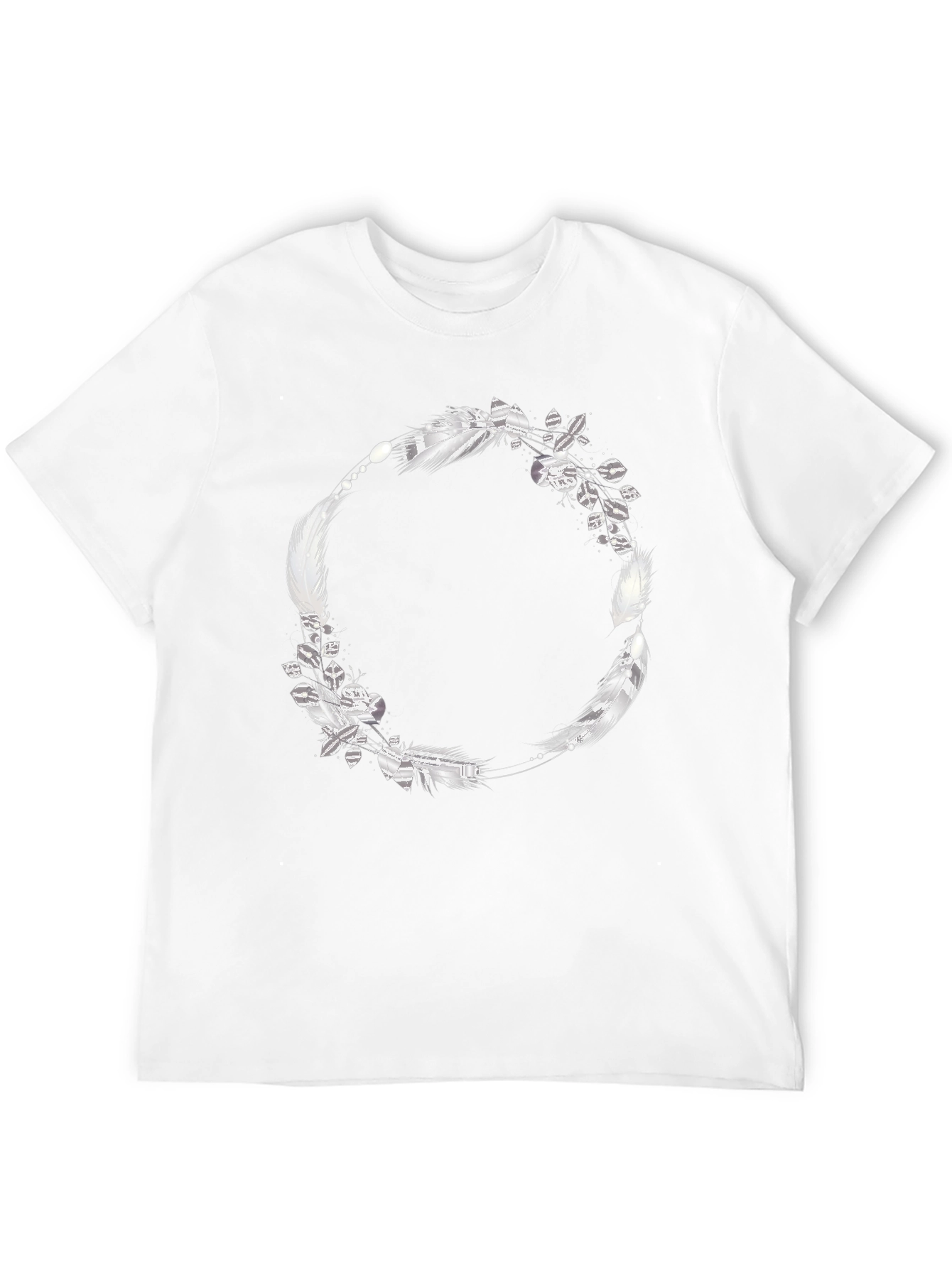 Black Tee with Feather & Leaf Wreath Design