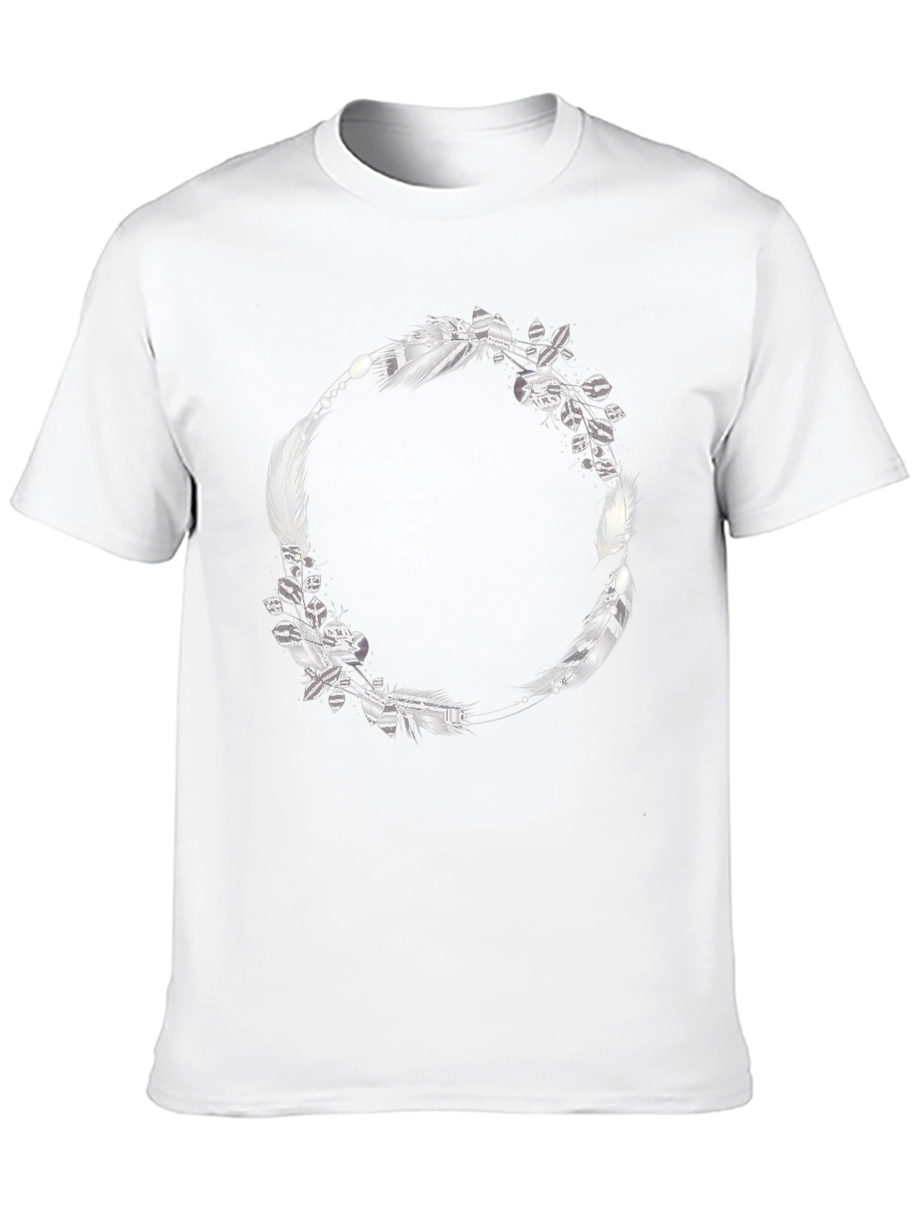 Black Tee with Feather & Leaf Wreath Design