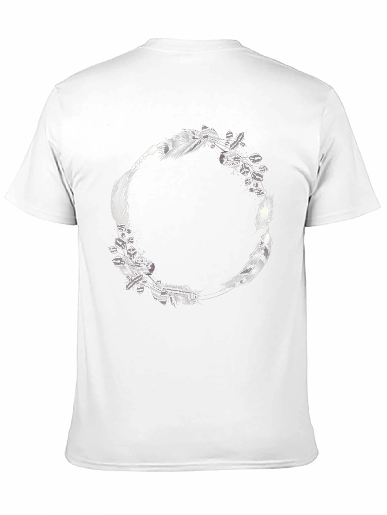Black Tee with Feather & Leaf Wreath Design
