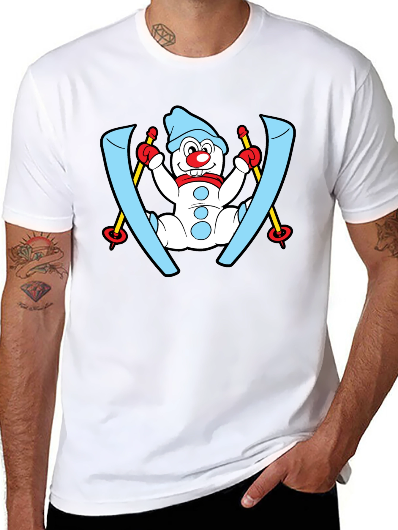 Snowman Skier Black T-Shirt