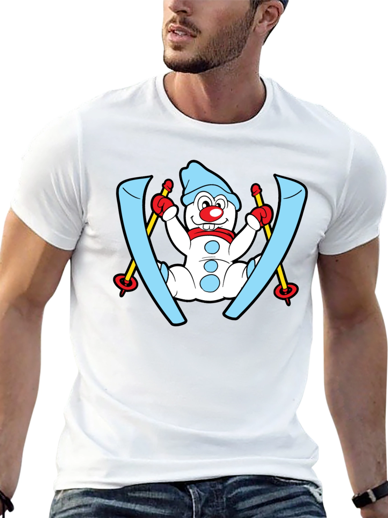 Snowman Skier Black T-Shirt