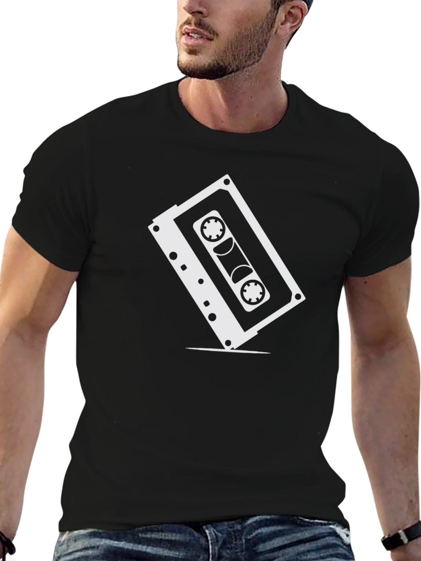 Retro Cassette Tape Graphic Tee - Classic Black Shirt