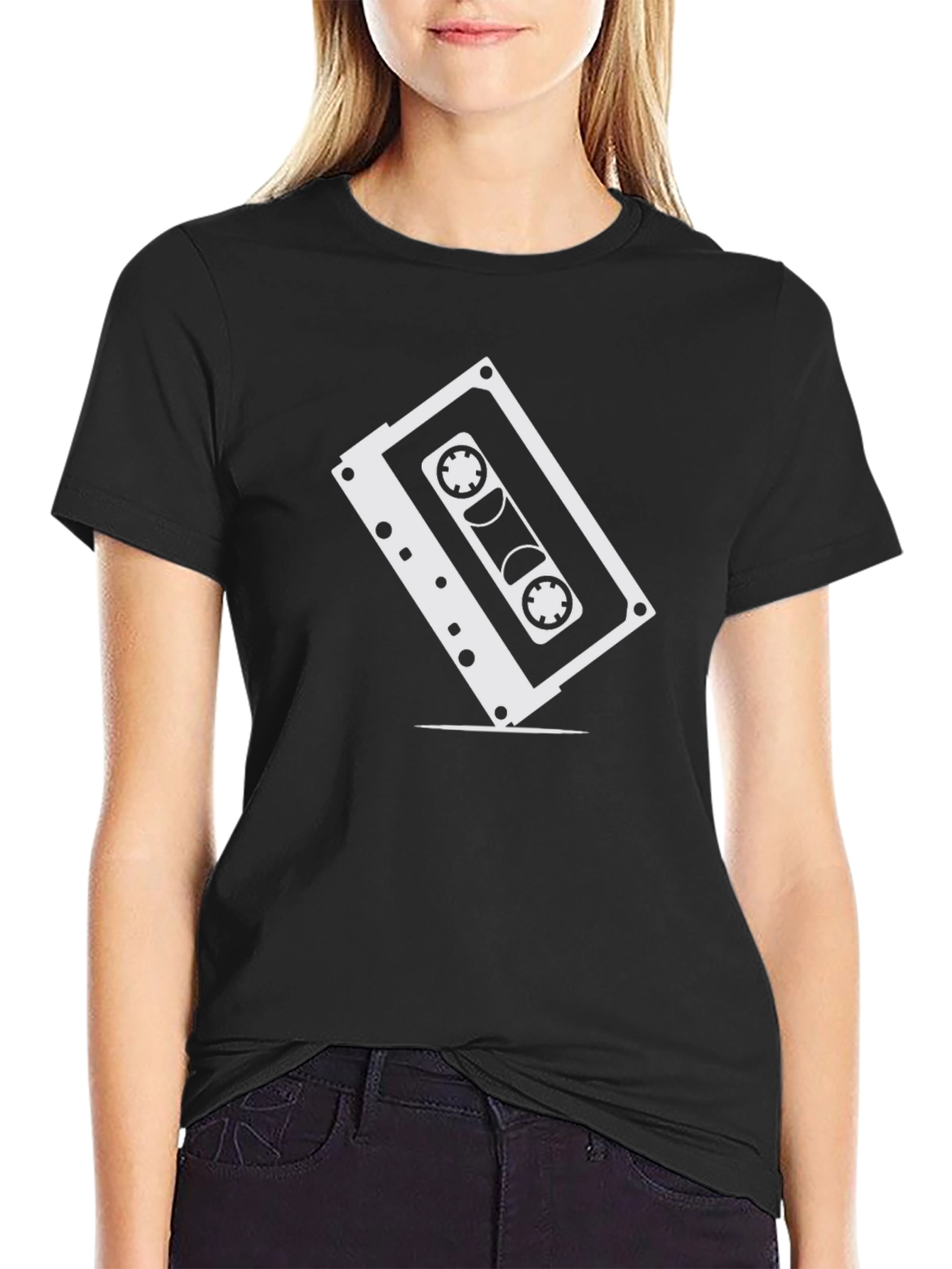 Retro Cassette Tape Graphic Tee - Classic Black Shirt