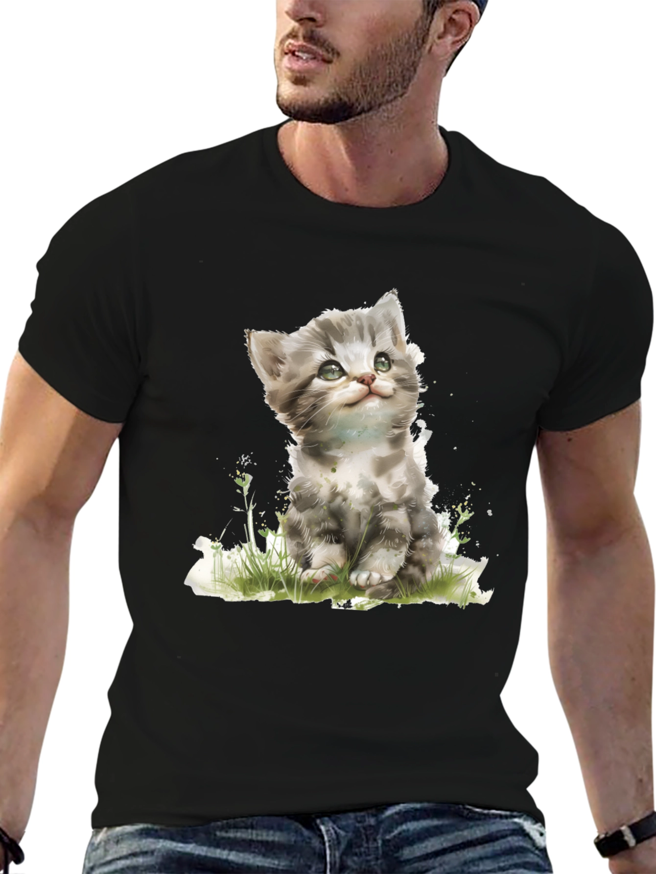 Cute Kitten Graphic Black T-Shirt