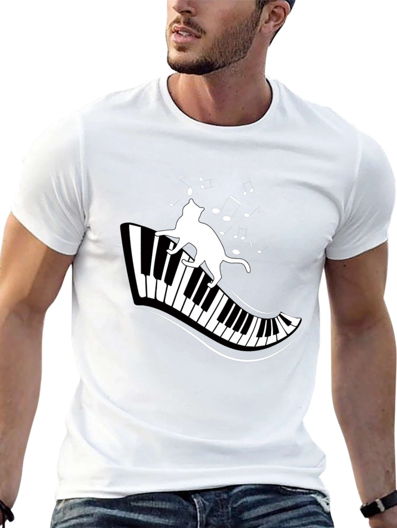 Cat on Piano T-Shirt - Musical Cat Tee