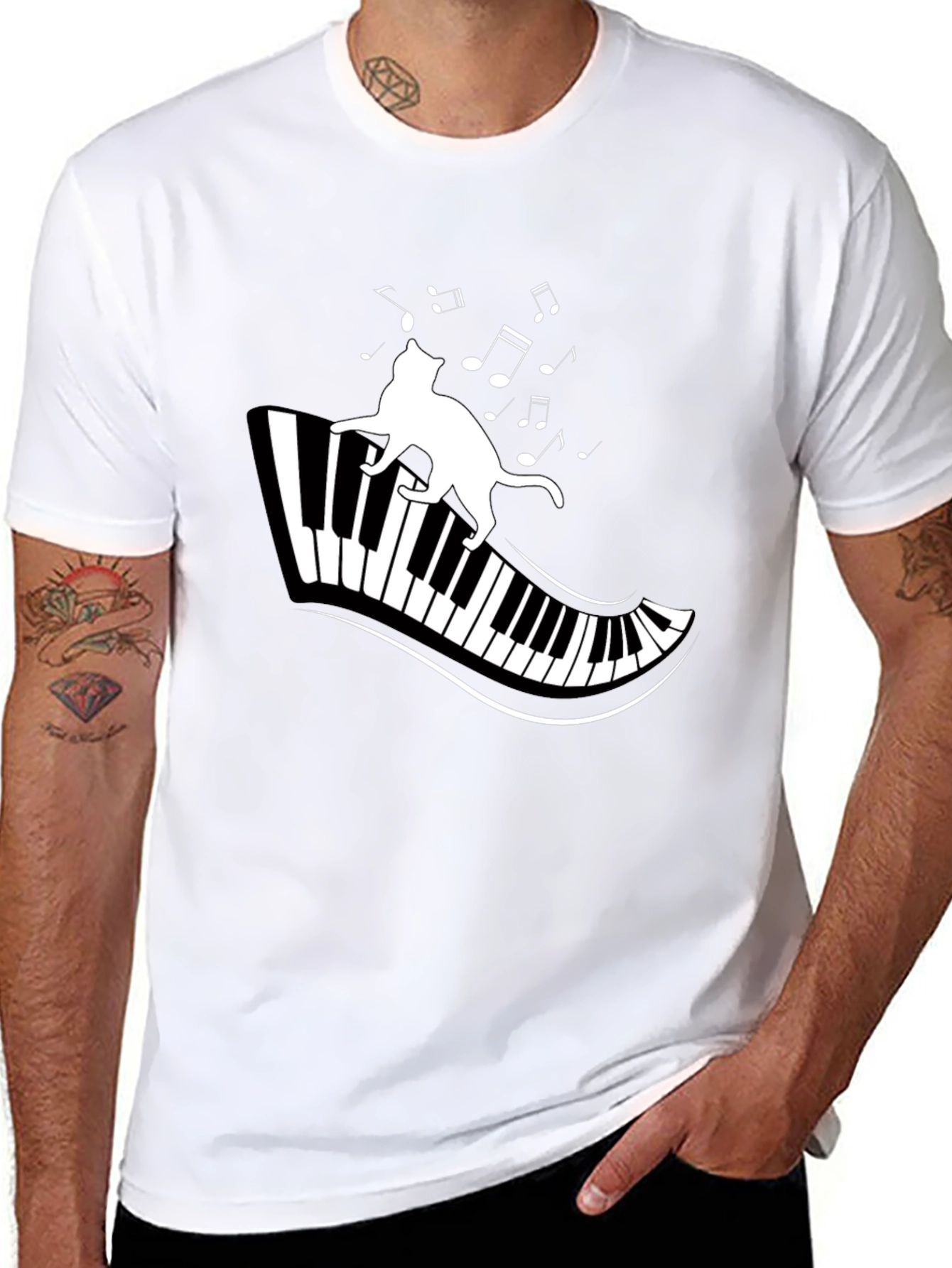 Cat on Piano T-Shirt - Musical Cat Tee