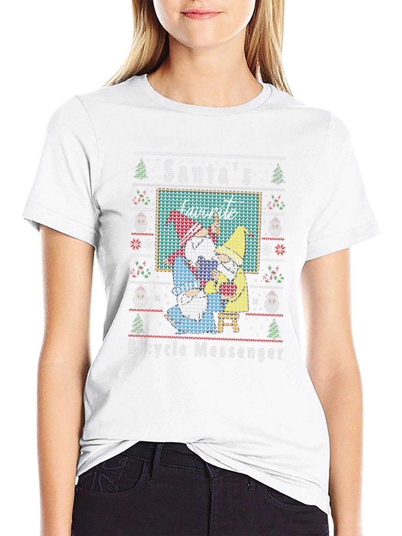 Santas Favorite Bicycle Messenger Ugly Christmas Sweater T-Shirt