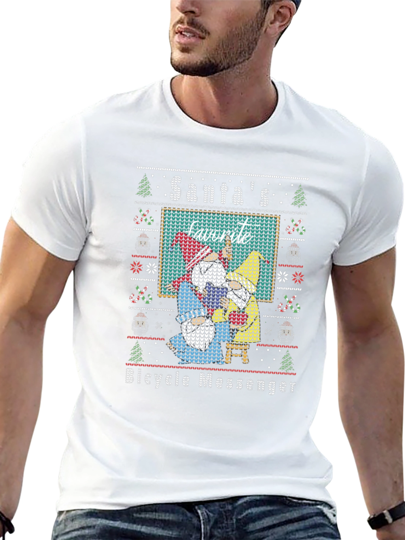 Santas Favorite Bicycle Messenger Ugly Christmas Sweater T-Shirt