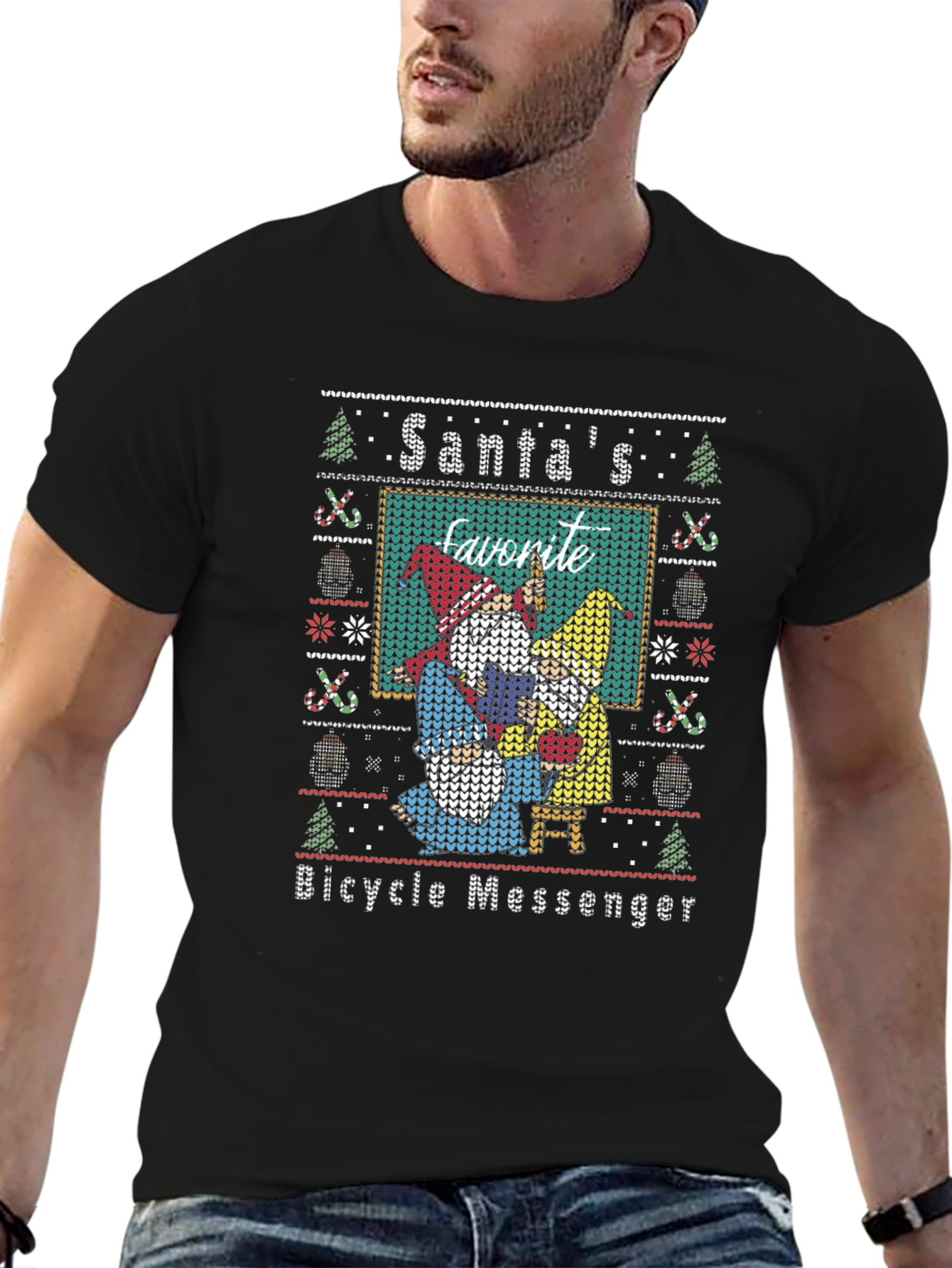 Santas Favorite Bicycle Messenger Ugly Christmas Sweater T-Shirt
