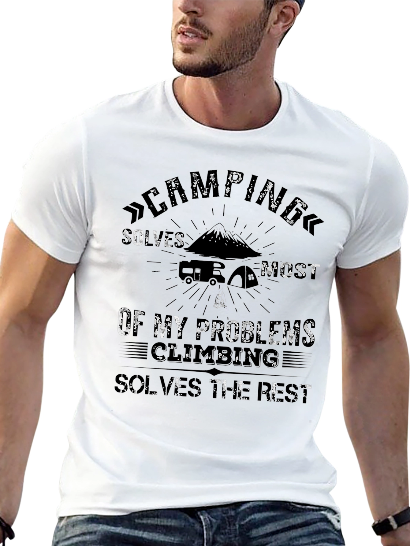 Camping Solves Problems Black Graphic Tee