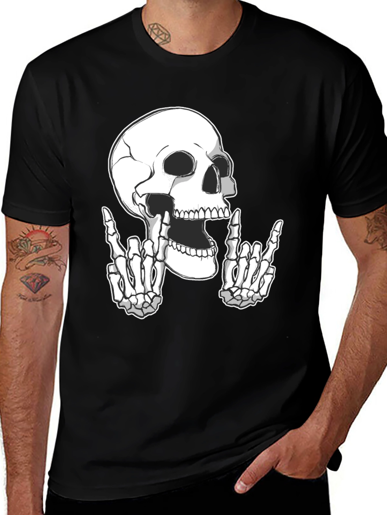 Rock On Skull Graphic Tee - Black T-Shirt