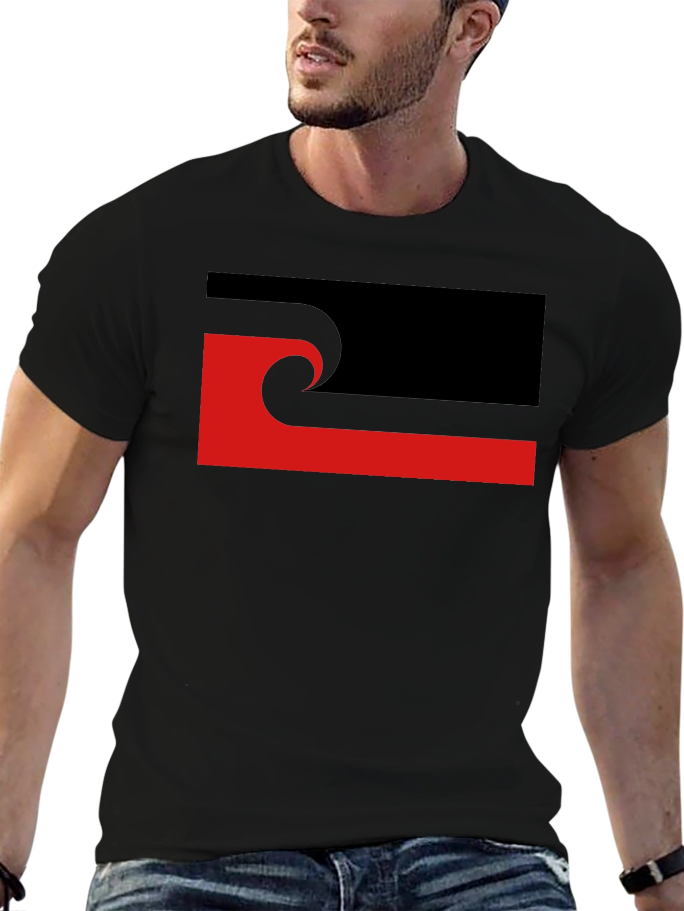 Abstract Graphic T-Shirt - Black with Red Accent
