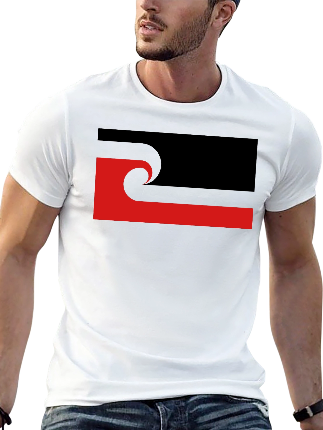 Abstract Graphic T-Shirt - Black with Red Accent