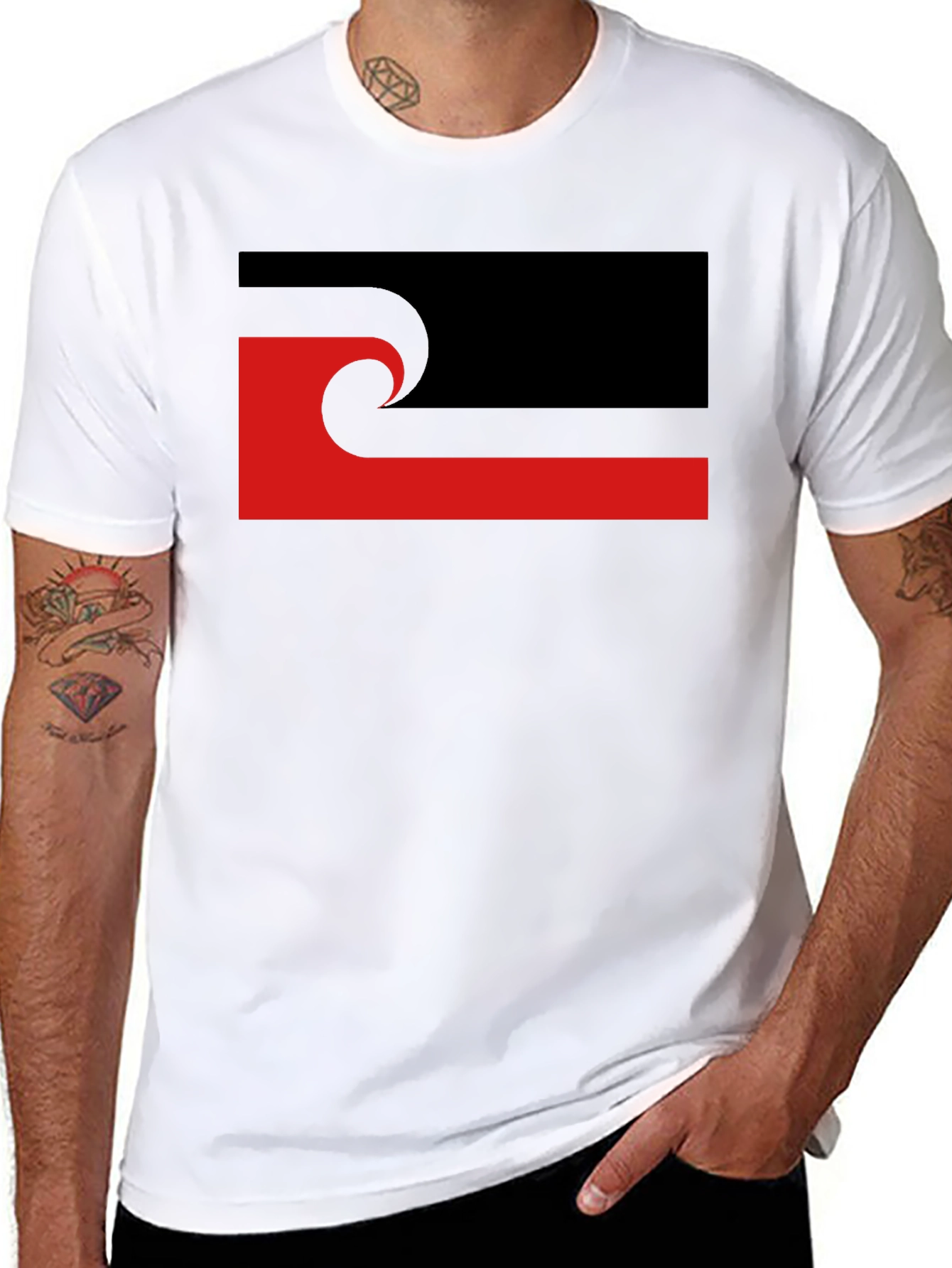 Abstract Graphic T-Shirt - Black with Red Accent