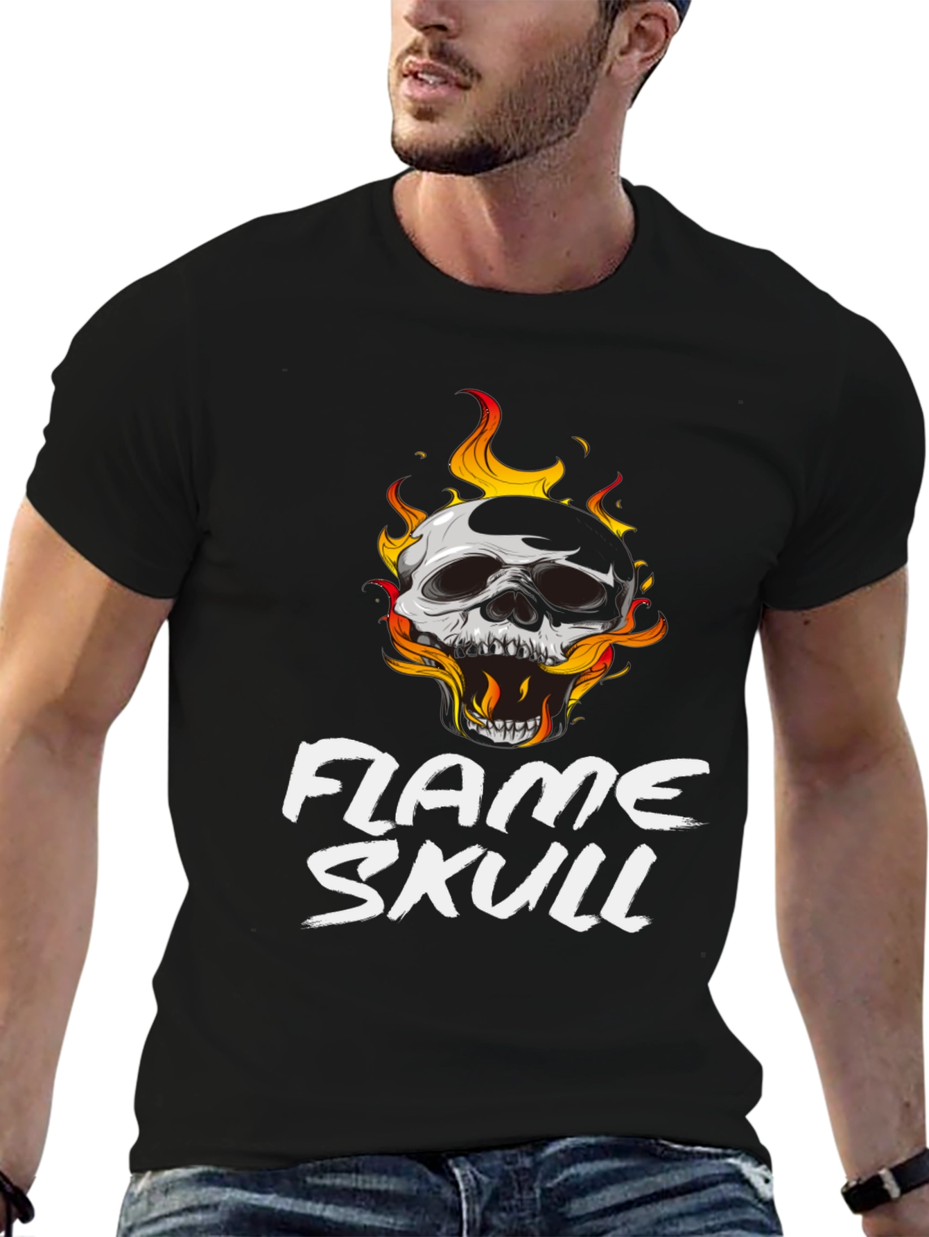 Flame Skull Graphic Black T-Shirt