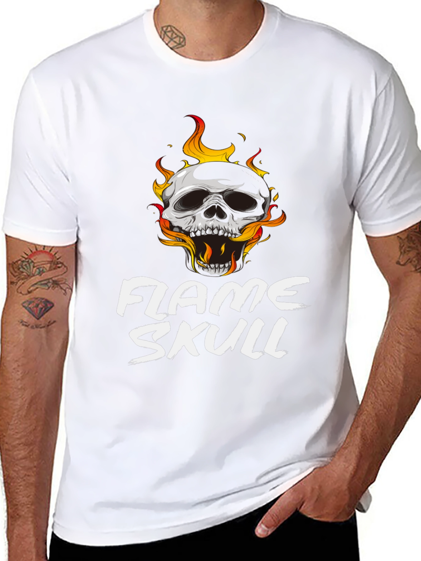 Flame Skull Graphic Black T-Shirt
