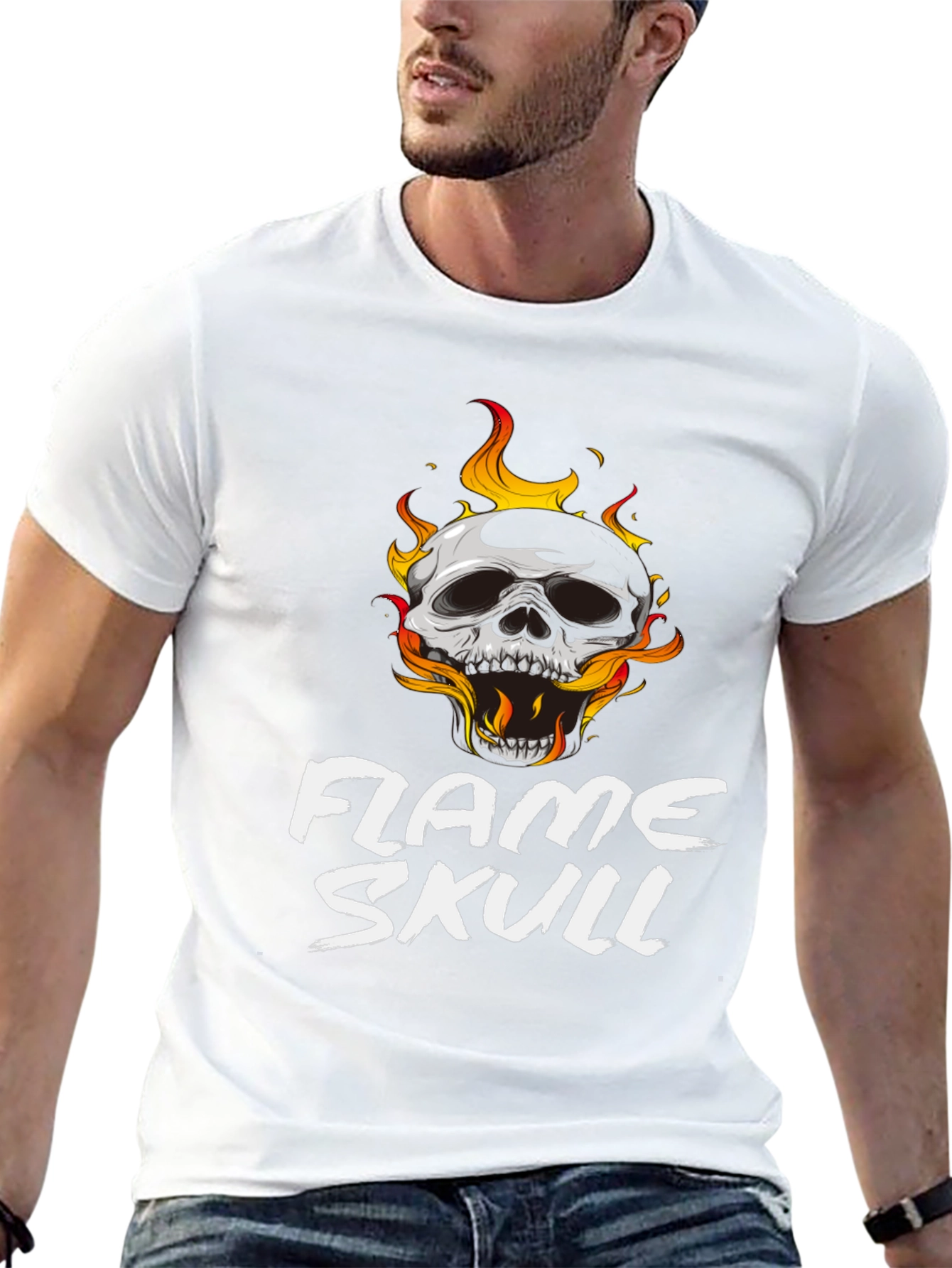 Flame Skull Graphic Black T-Shirt