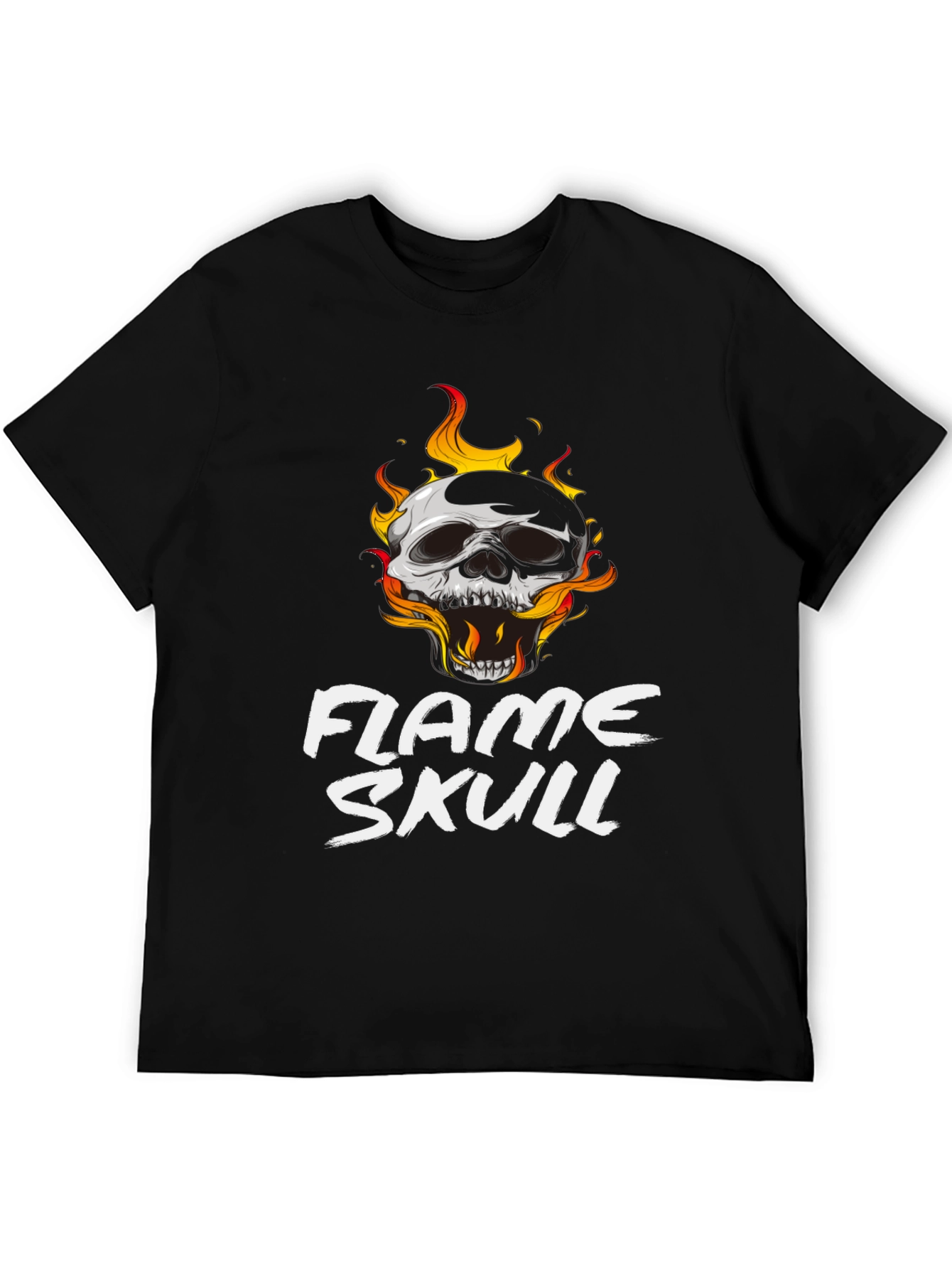 Flame Skull Graphic Black T-Shirt