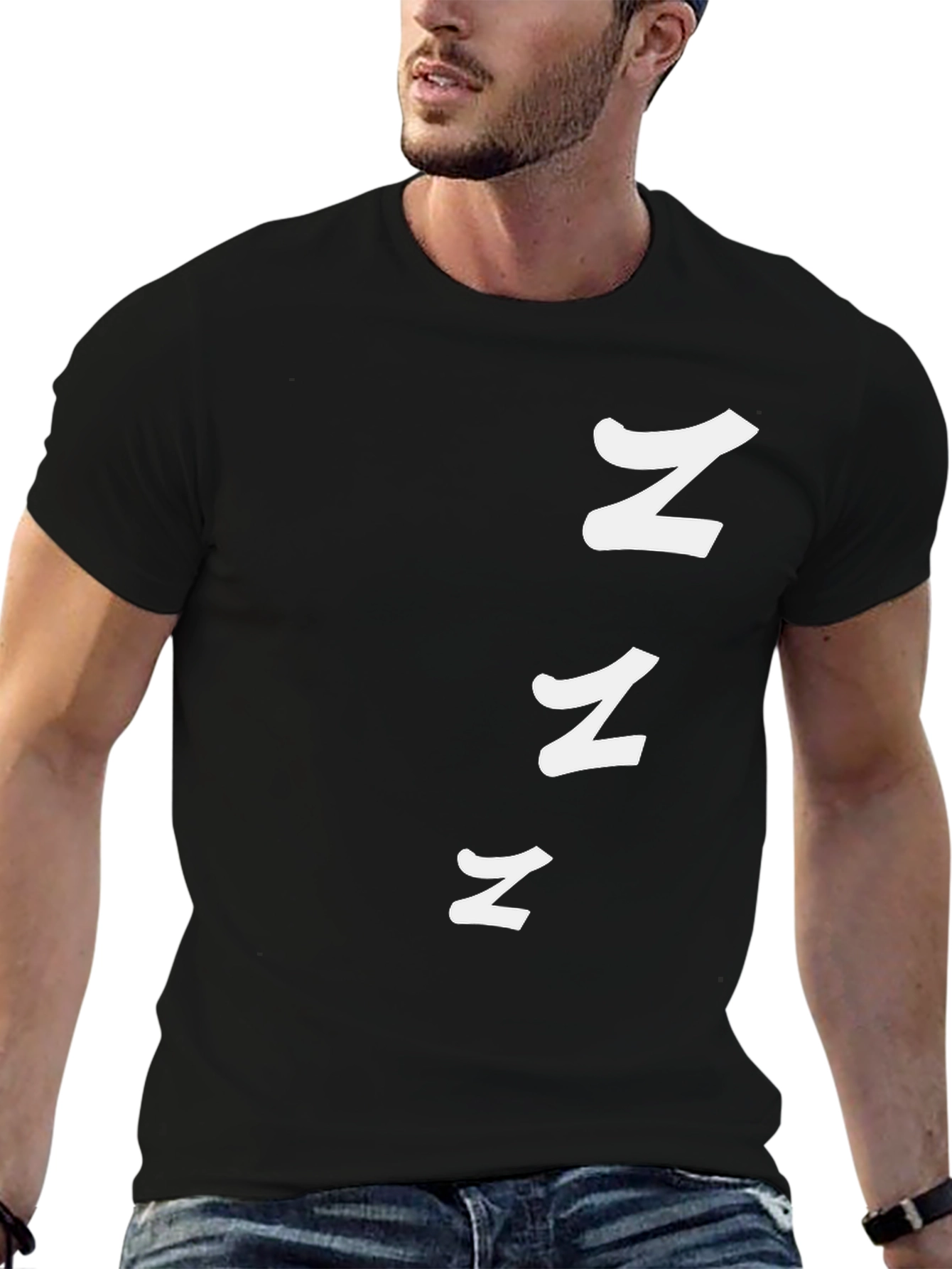 Black T-Shirt with White Zzz Print